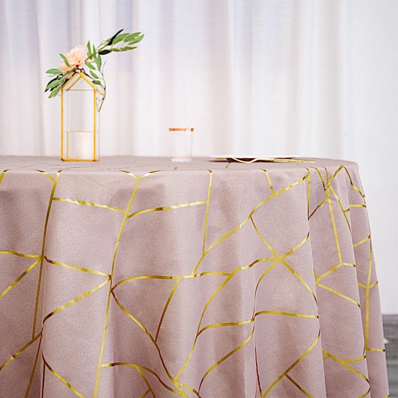 120 Polyester Round Tablecloth with Metallic Geometric Pattern - Elegant Dining Decor for Weddings, Parties & Home Events