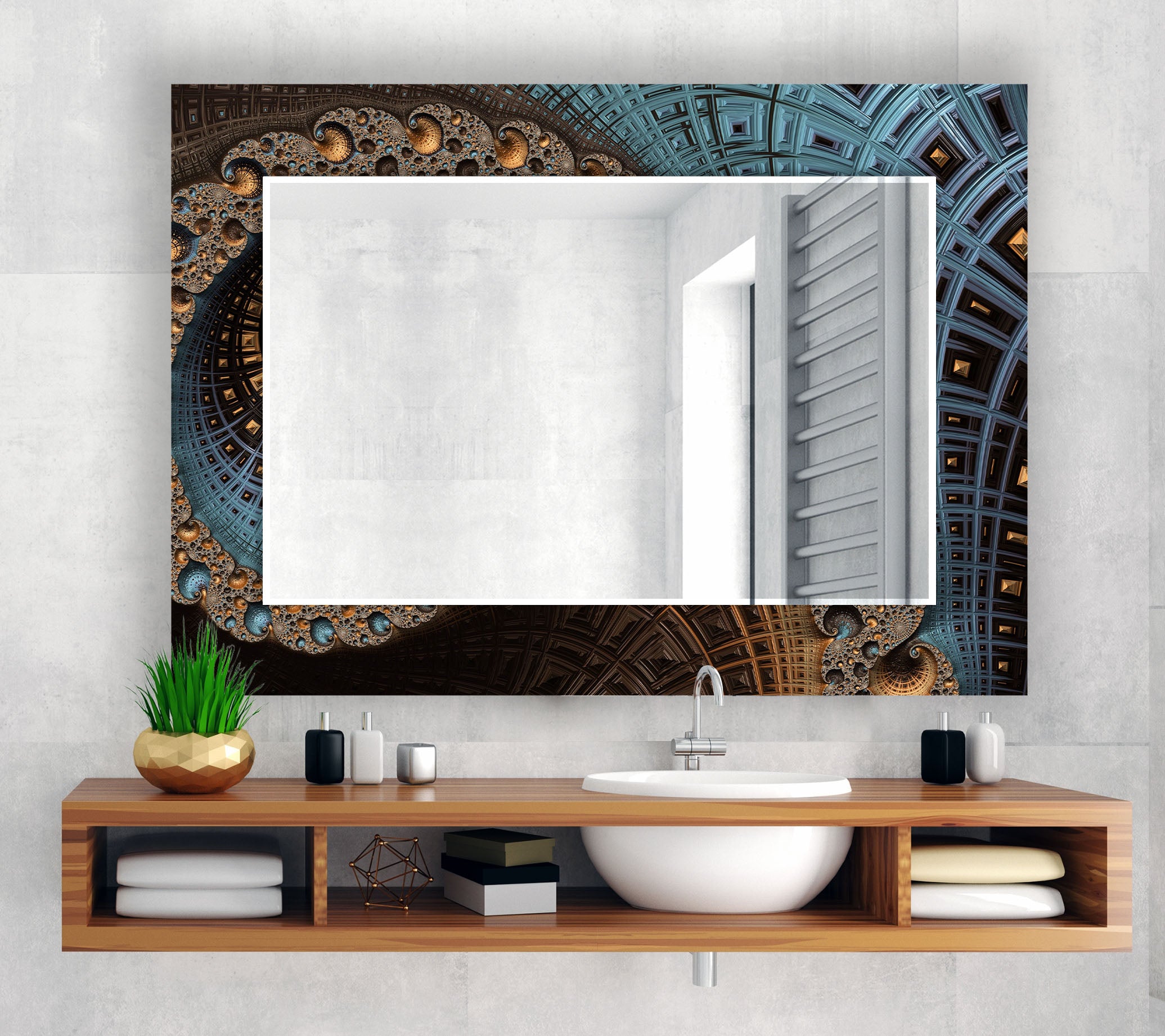 Modern Geometric Mandala Glass Wall Mirror - Handcrafted Architectural Accent Decor for Living Room, Bedroom, or Meditation Space