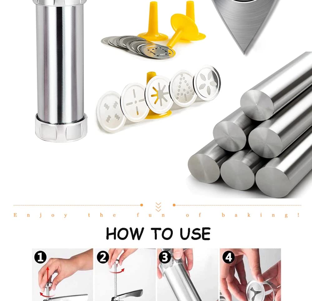 Premium Stainless Steel Cookie Press Gun with 20 Decorative Discs & 4 Icing Tips - Professional Spritz Cookie Maker for Baking, DIY Biscuits - Perfect for Holiday Cookies, Wedding Favors & Home Baking Decorations