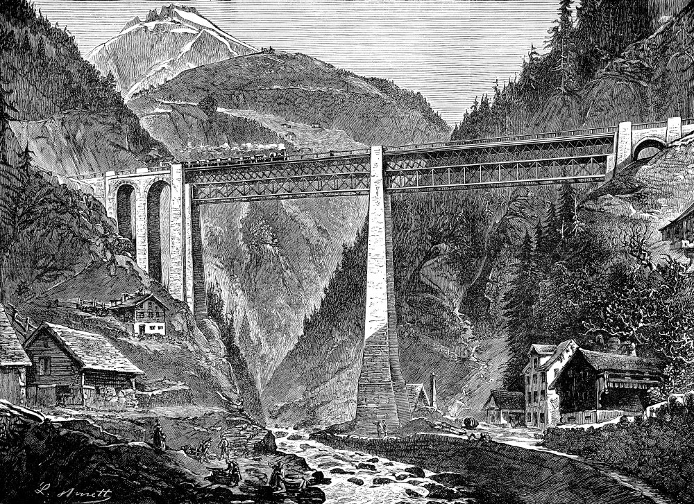 1882 Saint Gotthard Tunnel Wood Engraving - Swiss Railway History Art for Home Decor