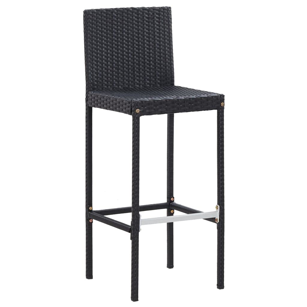 vidaXL 7-Piece Patio Bar Set with Wood Tabletop & Cushions - Black Poly Rattan Outdoor Furniture for Backyard, Poolside, or Garden Entertaining