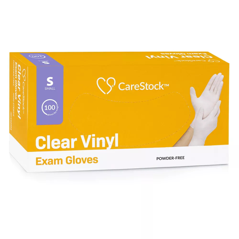 **CareStock Vinyl Exam Gloves - Ultra Strong, Slip-Resistant Textured Grip - Disposable Powder-Free Medical Gloves (Clear) - Ideal for Healthcare, Food Handling & Cleaning**