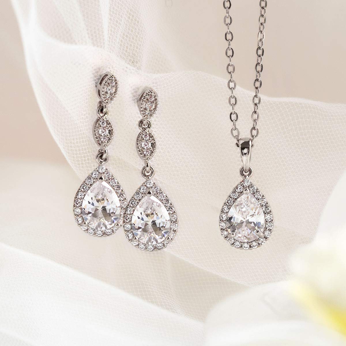 A+O Bridesmaid Earrings: Teardrop Cubic Zirconia Crystal Dangle Earrings in Silver, Gold, Rose Gold - Perfect for Weddings, Parties, and Special Occasions