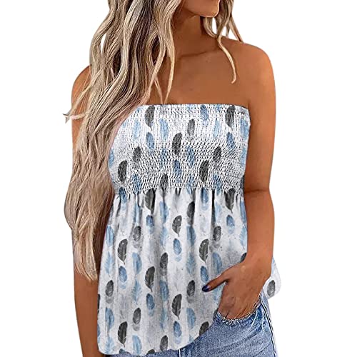 Floral Print Strapless Pleated Tube Top for Women - Off Shoulder Sleeveless Bandeau Crop Top - Summer Beachwear, Music Festival Outfit & Casual Street Style