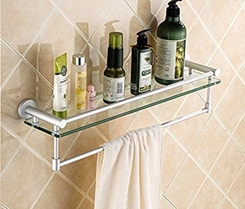 HTLLT Aluminum Bathroom Shelf - Space Saving Storage Rack with Glass Pendant, Rustproof Wall Mounted Organizer for Shower, Toiletries & Cosmetics | Perfect for Small Bathrooms, Apartments & Dorm Rooms