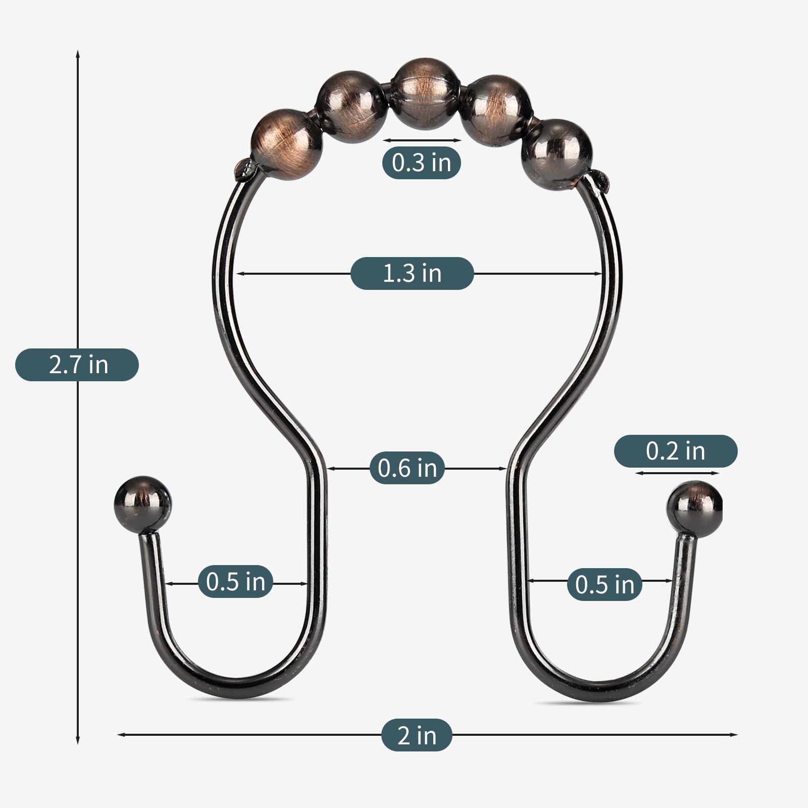 Premium Rust-Proof Bronze Shower Curtain Hooks - 12 Pack Smooth Gliding Metal Rings for Double Shower Curtains | Bathroom Decor & Home Upgrade Accessories for Modern Showers & Bathtubs