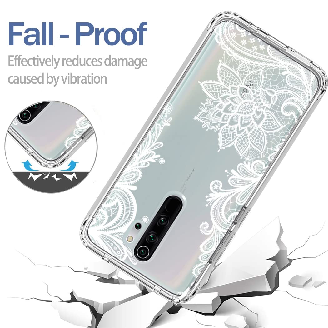 Premium Clear Mandala Phone Case for Xiaomi Redmi Note 8 Pro (M1906G7I) with Tempered Glass Screen Protector - Slim Full Body Protective Cover - Perfect for Daily Use, Travel & Gift Giving