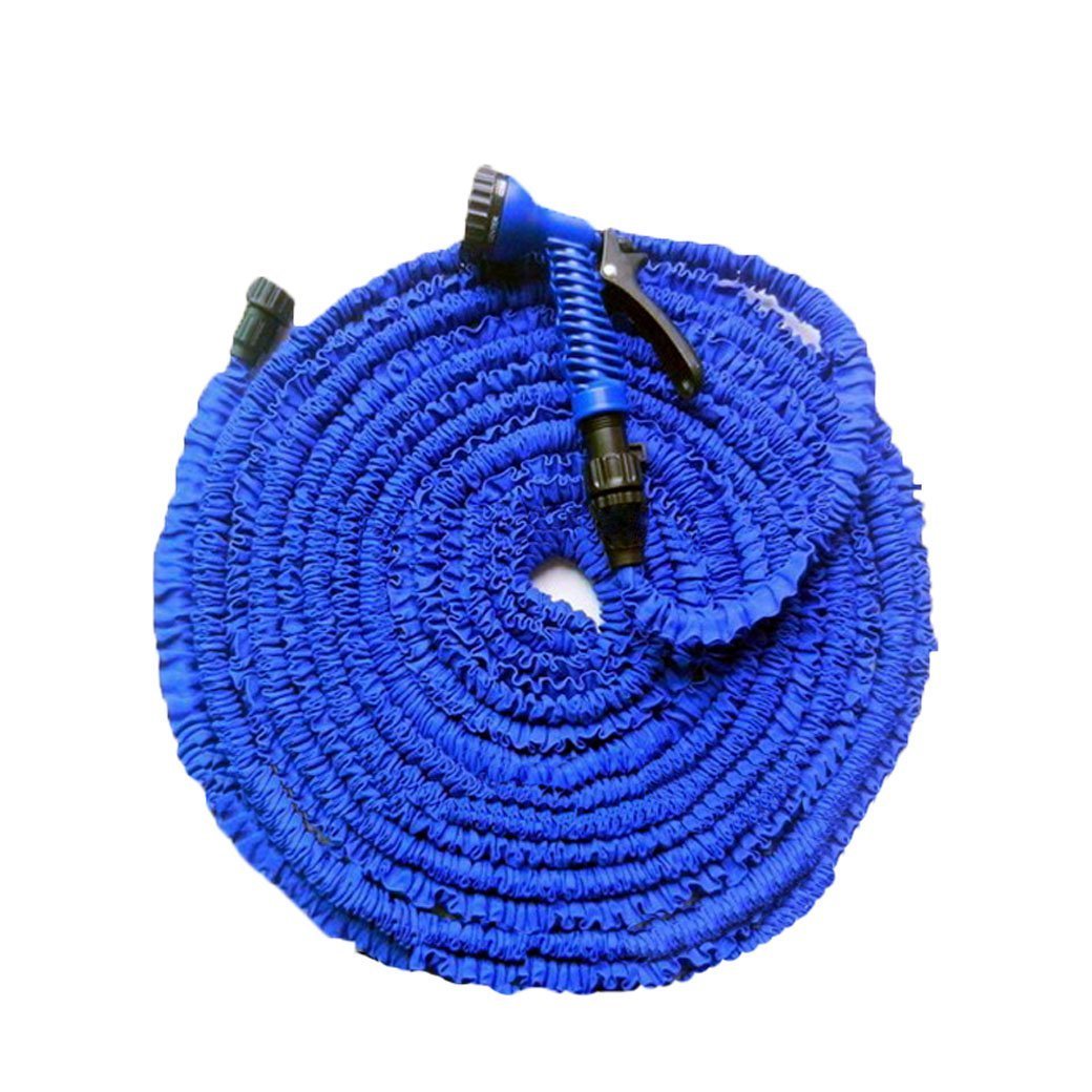 PrimeTrendz 75ft Expandable Garden Hose with Spray Gun - Lightweight, Flexible, No-Kink, Durable Water Hose for Lawn, Yard, Car Washing & Outdoor Use (Blue)
