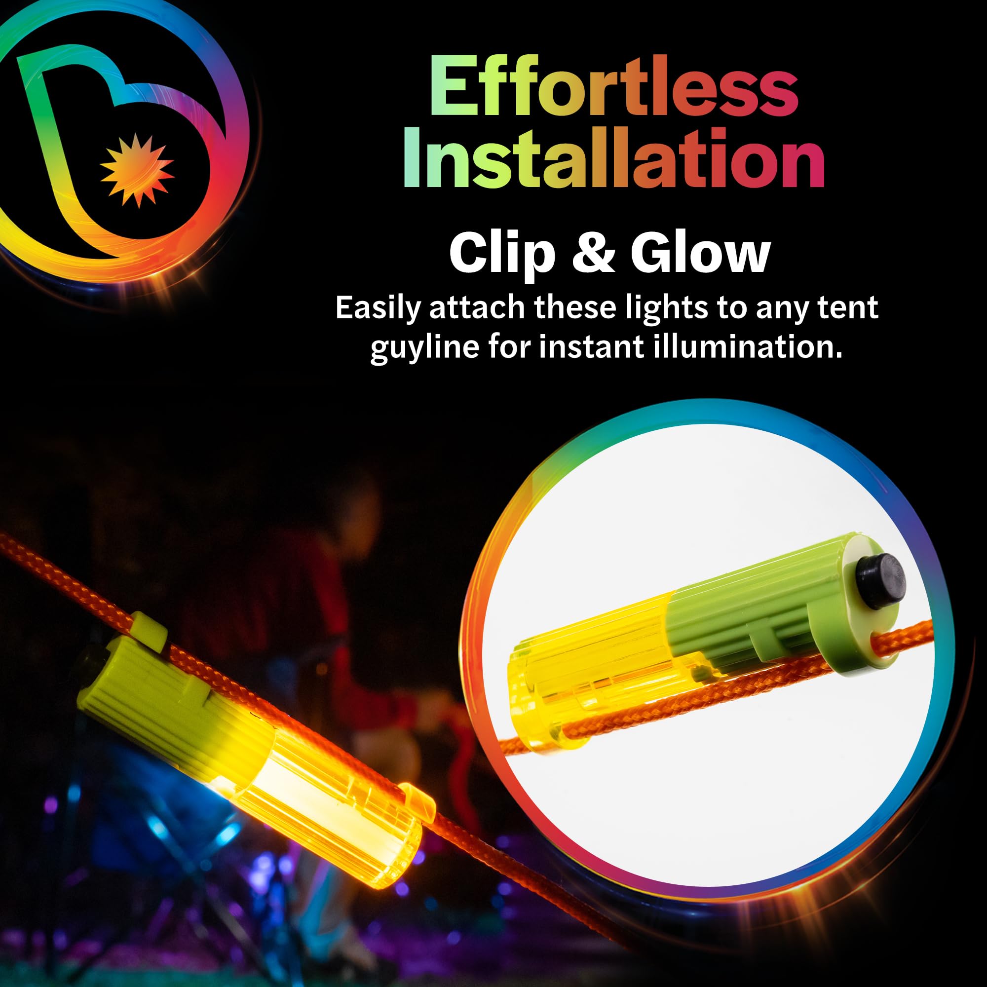 Brightz LED Tent String Lights - Waterproof & Durable Camping Lights for Outdoor Safety - Keep Tent Guy-Lines Visible at Night - Perfect for Camping, Backpacking, Hiking & Emergency Lighting