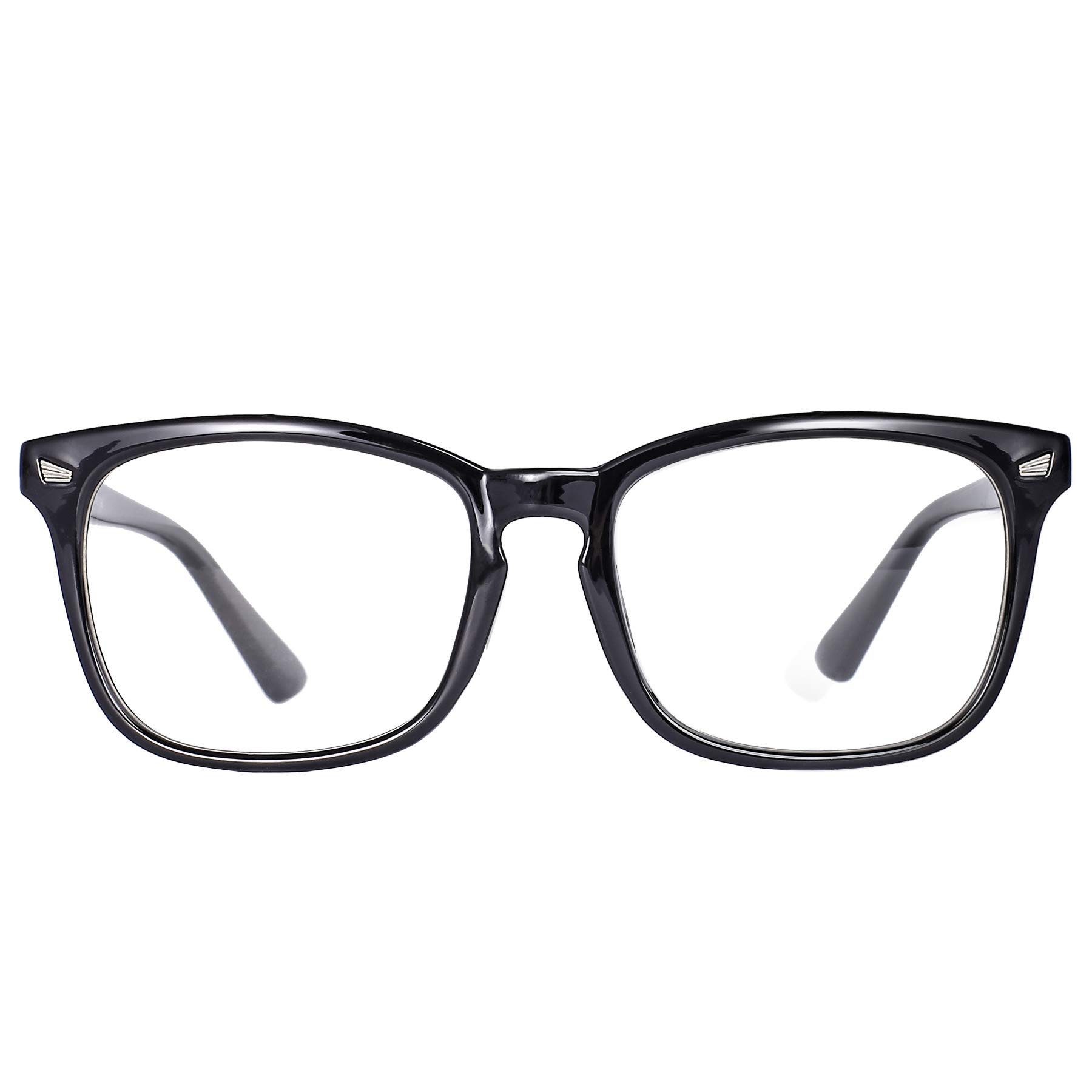 MAXJULI Fashion Fake Glasses with Cute Nerd Frame - Blue Light Blocking Reading Glasses for Women & Men - Perfect for Computer Work, Gaming, TV & Phone Use (Black Shiny Frame)