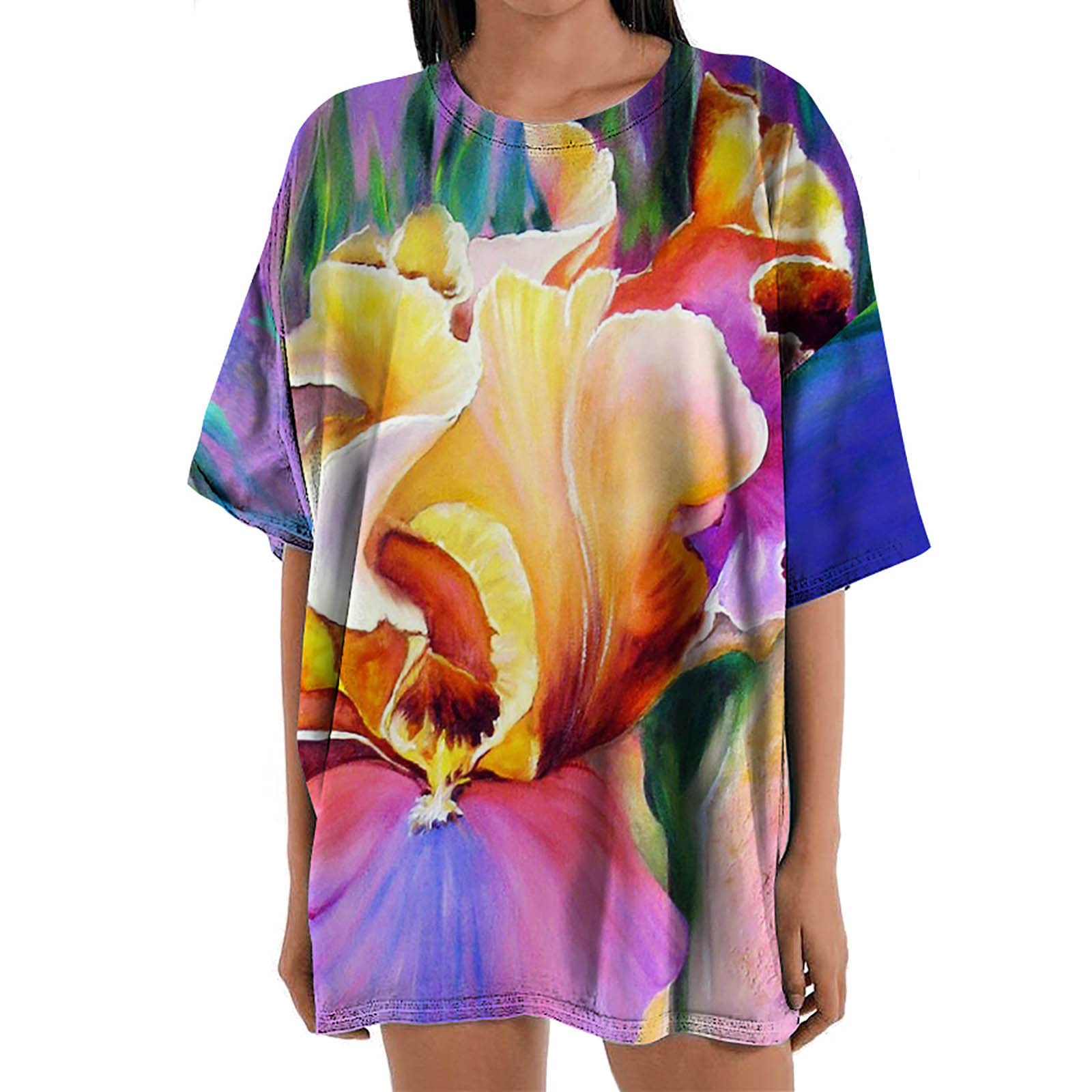 2024 Vintage Floral Print Oversized T-Shirts for Women - Loose Fit Short Sleeve Graphic Tee - Summer Comfort Cotton Top for Casual Wear, Beach Outings & Street Style Fashion