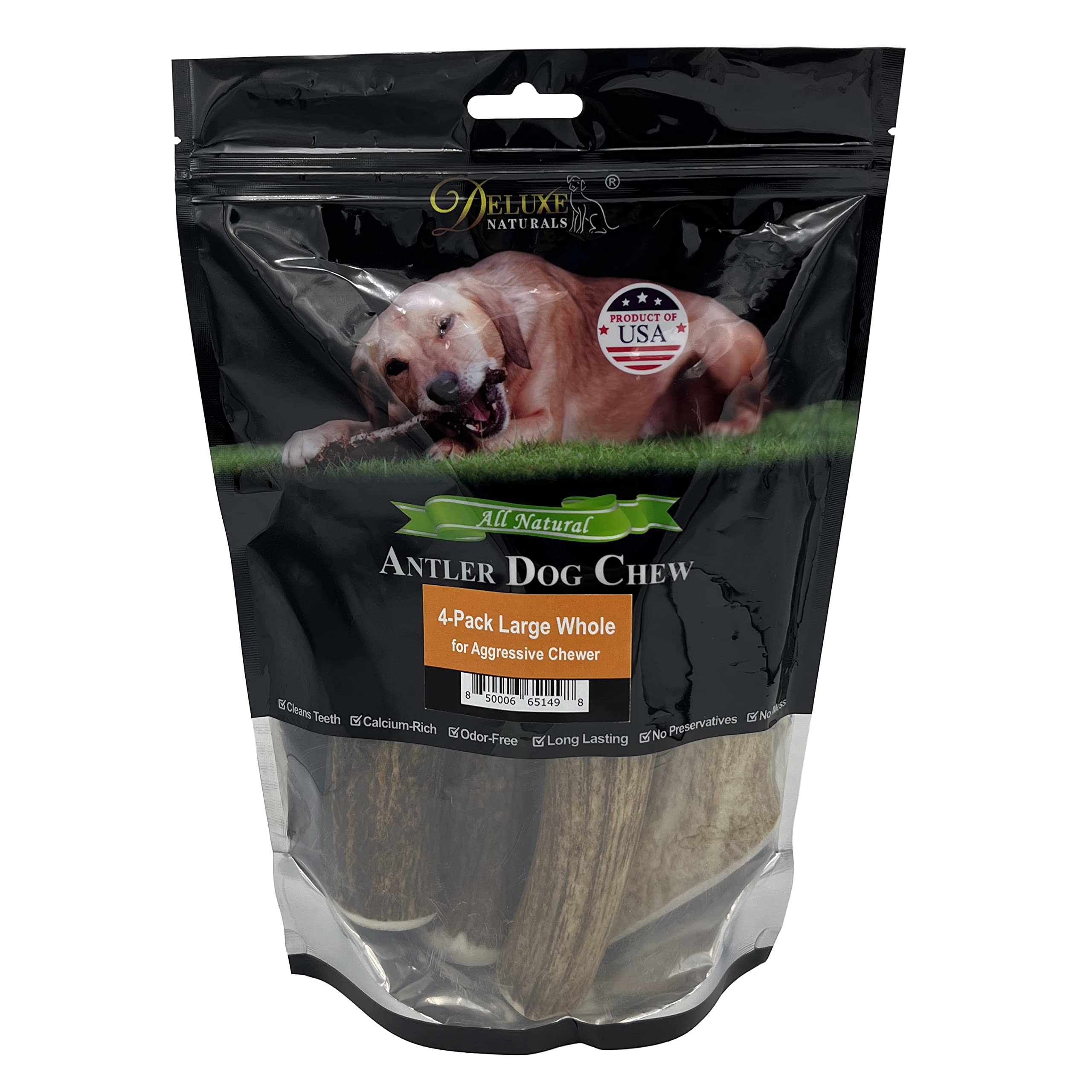Premium USA-Collected Elk Antler Chews for Dogs - All Natural, A-Grade, Naturally Shed | Large Whole Antlers 4-Pack | Long-Lasting Dental Chews for Aggressive Chewers | Perfect for Teething Puppies & Adult Dogs