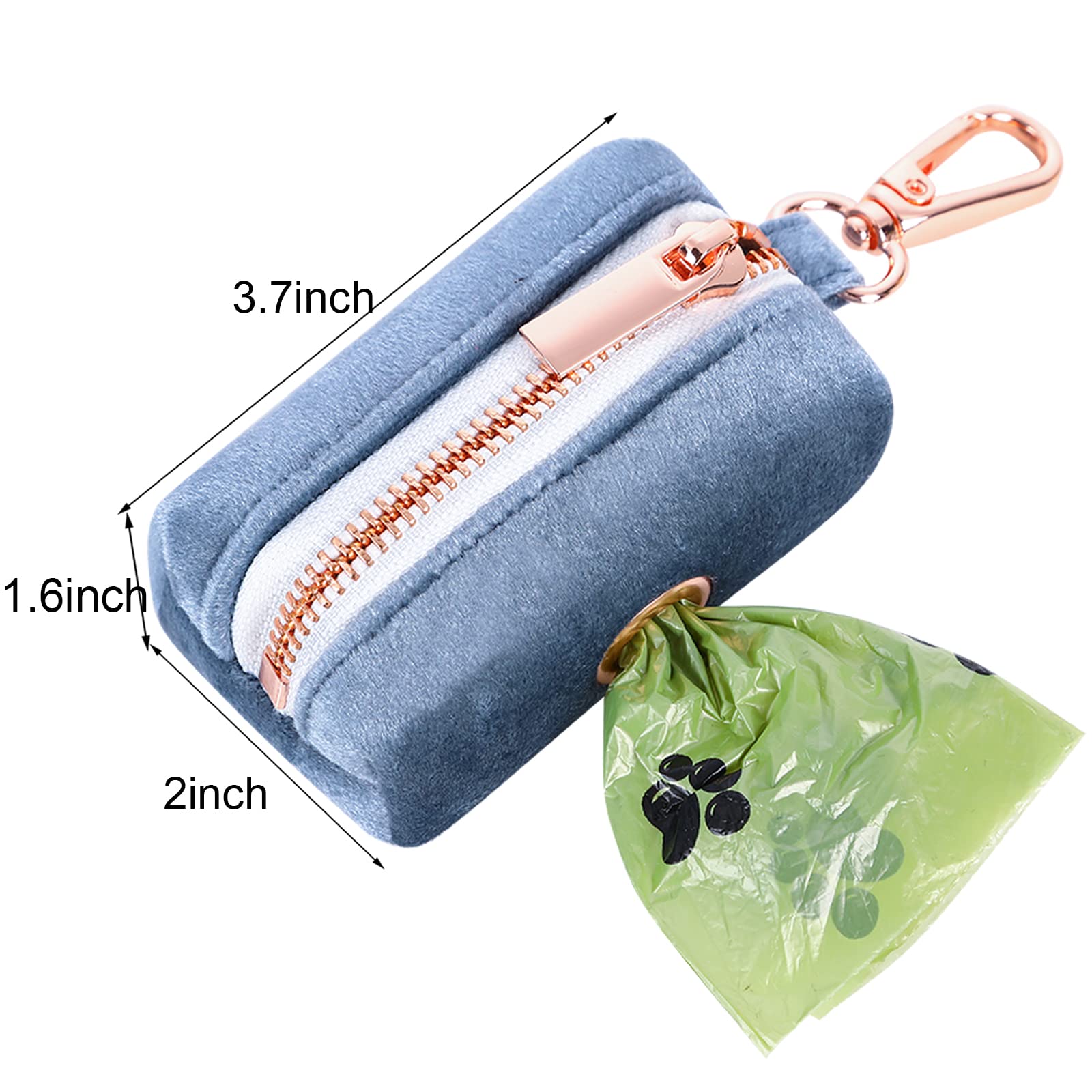 ARING PET Velvet Dog Waste Bag Dispenser - Cute Blue Poop Bag Holder for Leashes, Portable & Washable Pet Waste Pouch with Metal Zipper - Perfect for Walking Dogs, Park Visits & Outdoor Adventures