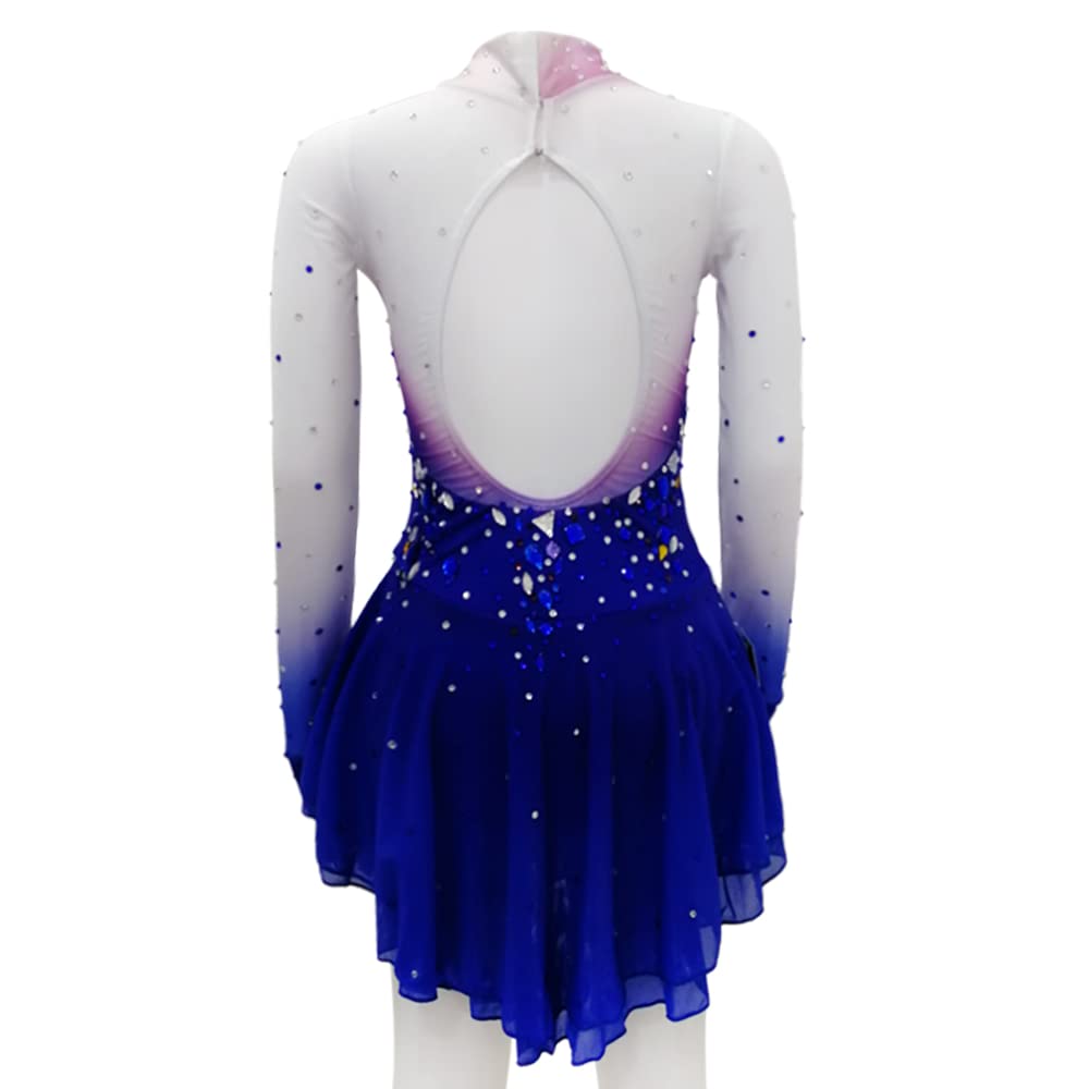 LIUHUO Girls Ice Skating Dress with Swarovski Crystals - Blue Figure Skating Costume for Youth & Women - Competition & Performance Dance Dress for Ice Shows & Recitals