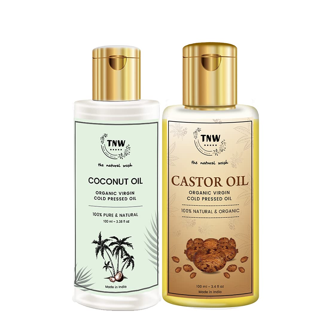 100% Pure Castor Oil & Virgin Coconut Oil Combo for Hair Growth, Skin Care, Eyelashes & Nails - 100ml Each | Natural Hair Treatment & Moisturizer for Dry Scalp, Face & Body | Perfect for DIY Beauty Recipes & Daily Nourishment