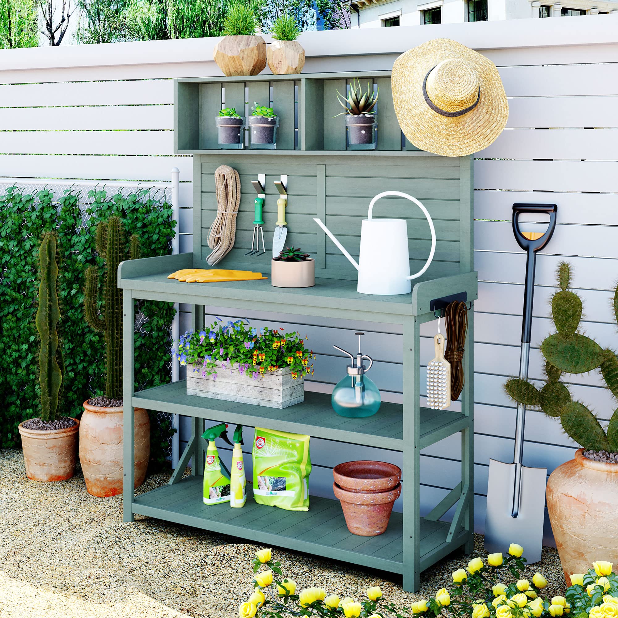 Rustic Wooden Potting Bench - 65
