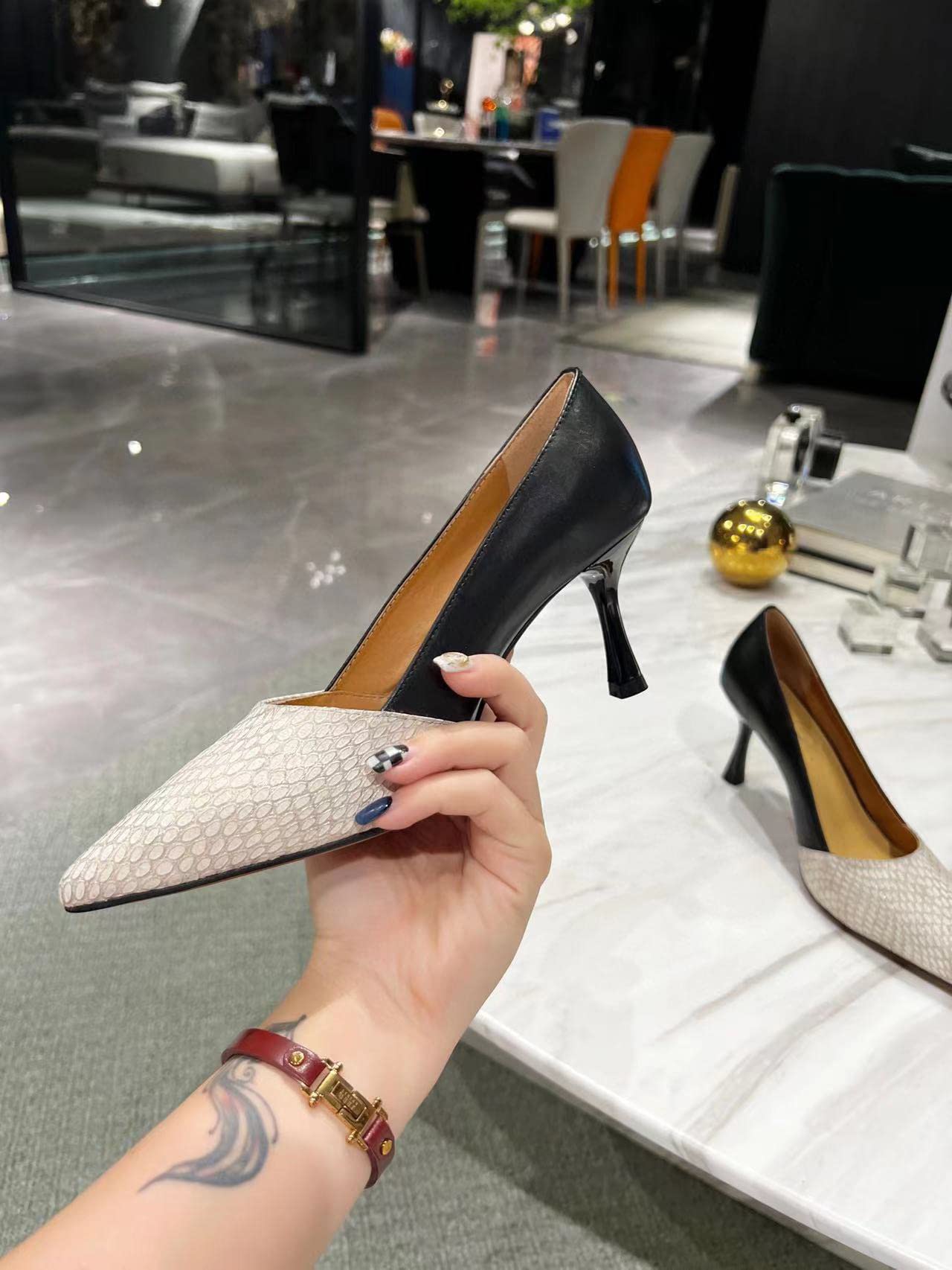 Mengchengying Women's Kitten Heels - Pointed Toe Pumps Slip On Dress Shoes - Leather Mid High Heels for Work, Office & Party Wear - Comfortable Professional Stiletto Heels for Women
