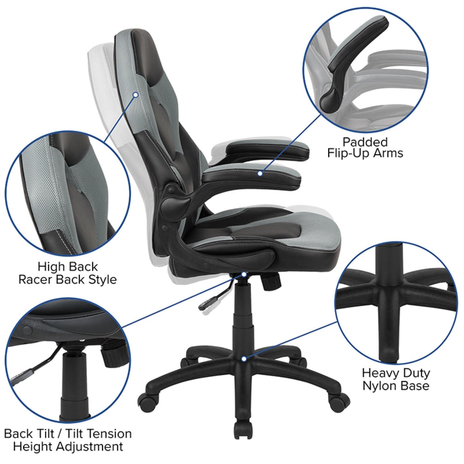 Flash Furniture Black Gaming Desk & Gray/Black Racing Chair Set with Cup Holder, Headphone Hook & Monitor Stand - Perfect for PC Gaming Setup, Home Office & Streaming Stations