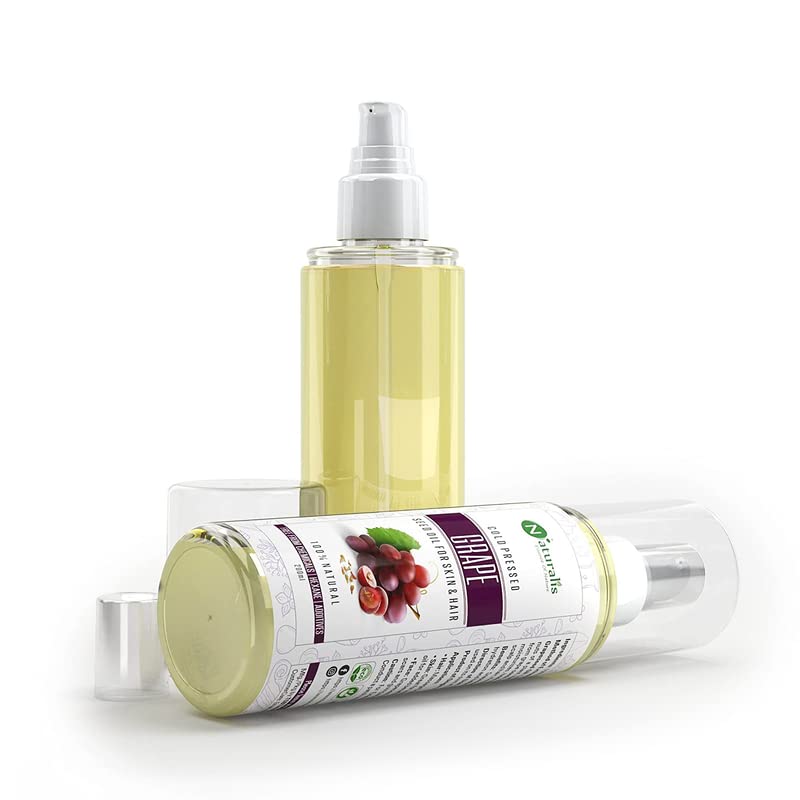 Naturalis Cold Pressed Grapeseed Oil 200ml - 100% Pure Carrier Oil for Hair Growth, Skin Tightening & Acne Treatment | Perfect for Face Massage, DIY Beauty & Aromatherapy