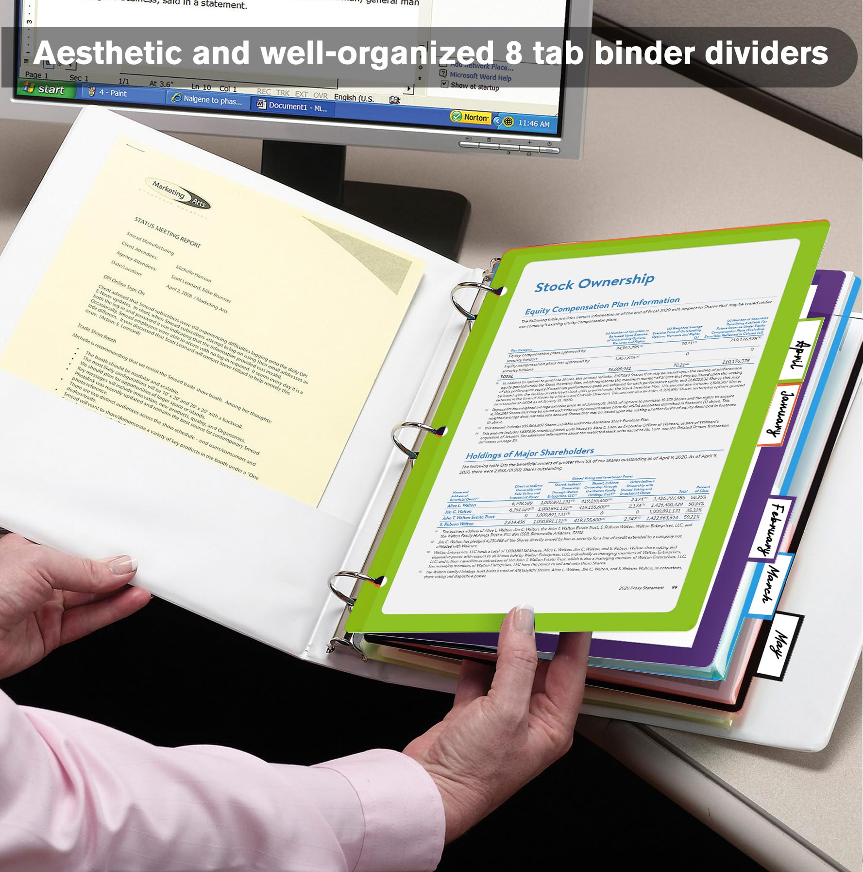 16-Piece Clear Plastic 3-Ring Binder Dividers with Tabs - 2 Sets of 8 Tab Dividers for Organizing Documents, School Work & Office Files - Durable Page Dividers for Three Ring Binders & Folders