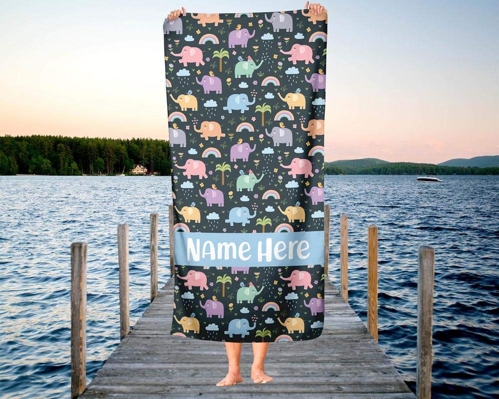 Custom Personalized Kids Elephant Towel - Soft Absorbent Travel, Beach, Pool & Bath Towel for Toddler Baby Boys & Girls - Perfect for Swimming, Bath Time & Outdoor Adventures