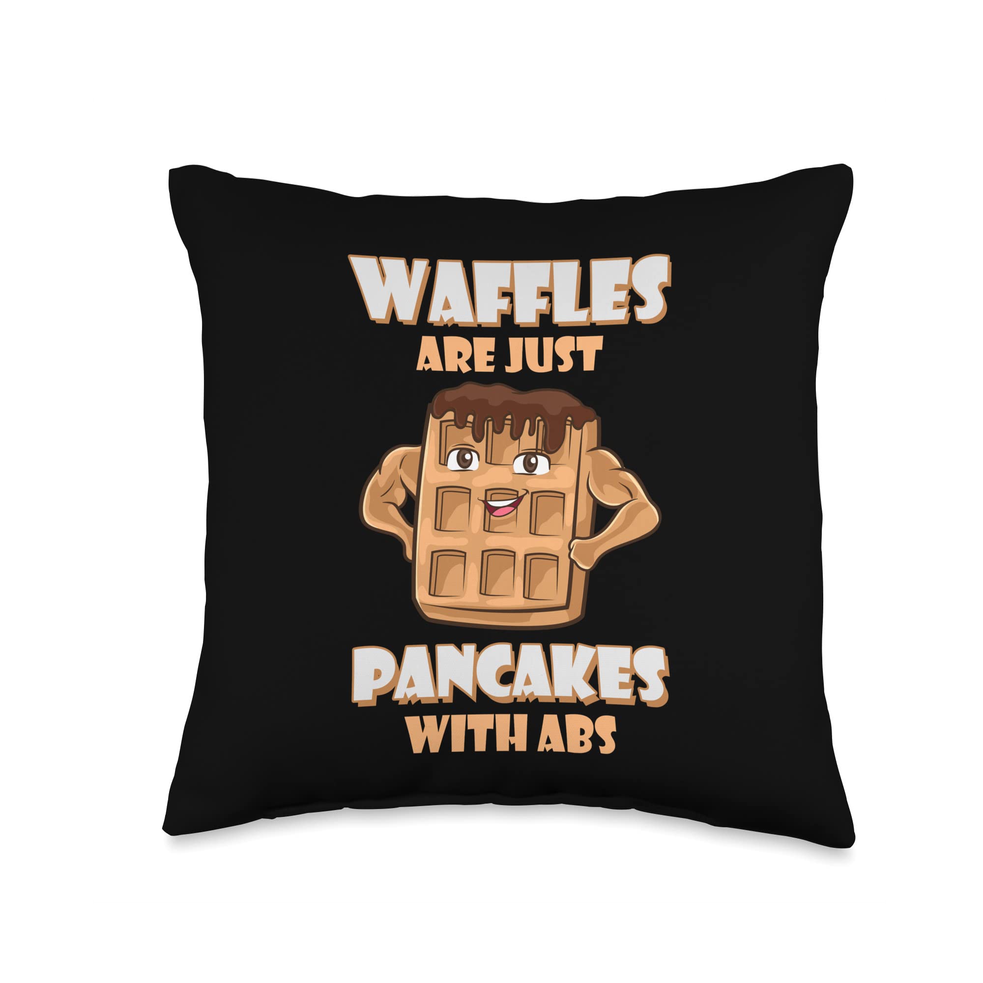 Funny Waffle Throw Pillow - Pancakes With Abs Joke Pun - Couch Decor, Gift for Food Lovers, Home & Office Humor