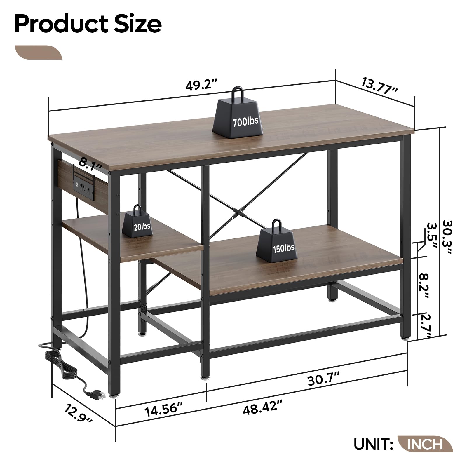 55 Gallon Fish Tank Stand with Charging Station - Heavy Duty 49.2