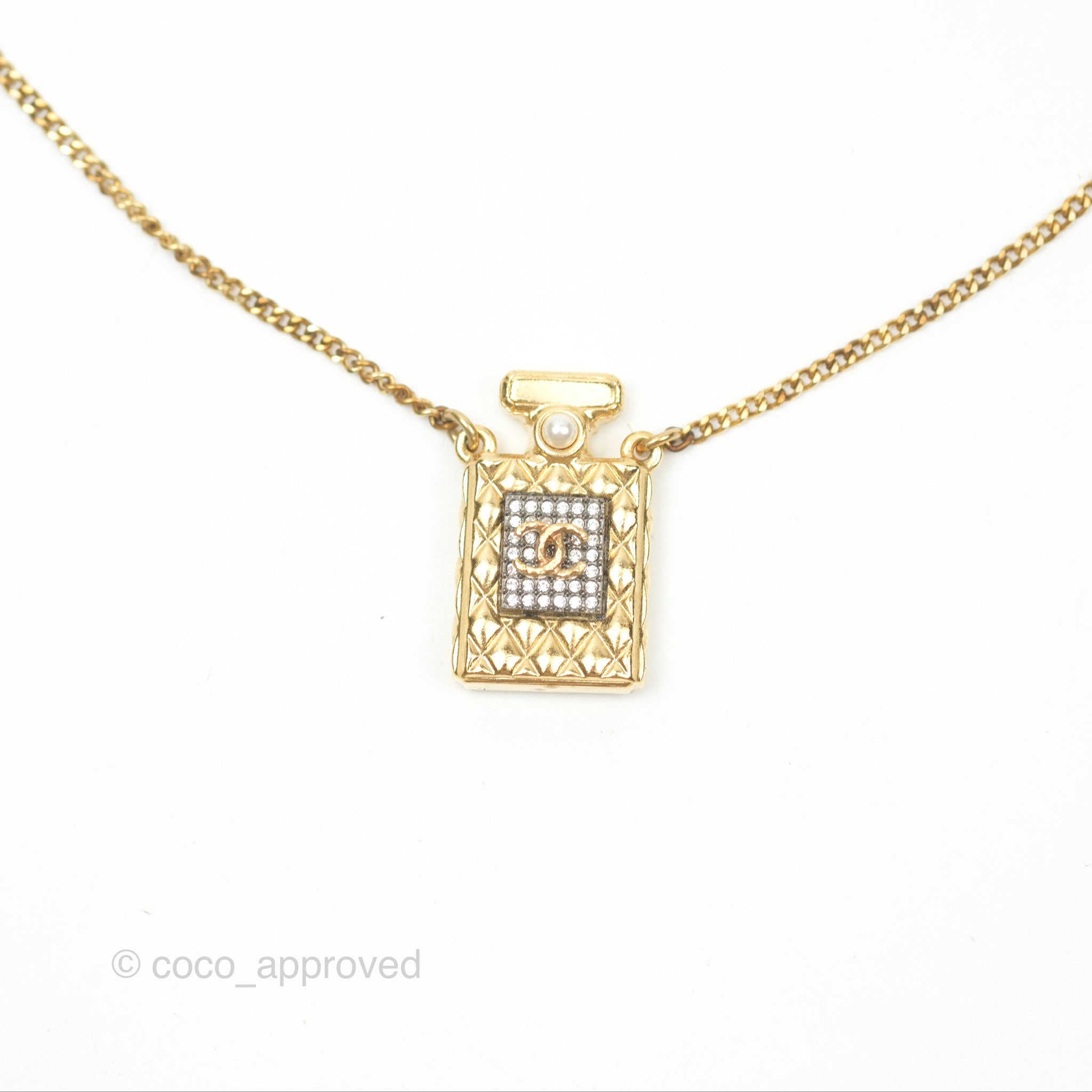 Chanel CC Perfume Bottle Rhinestone Necklace - Elegant Crystal Pendant for Women | Perfect Gift for Birthday, Anniversary & Valentine's Day | Fashion Jewelry for Parties & Special Occasions
