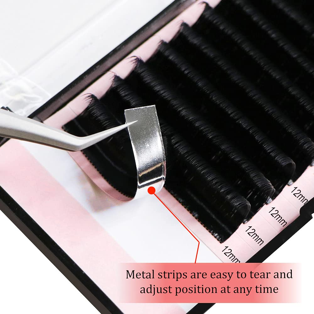 QUEWEL 0.07mm D Curl Volume Lash Extensions - 12mm Mink Black False Eyelashes for Rapid Blooming & Easy Fanning | Perfect for Bridal, Party & Special Occasion Makeup