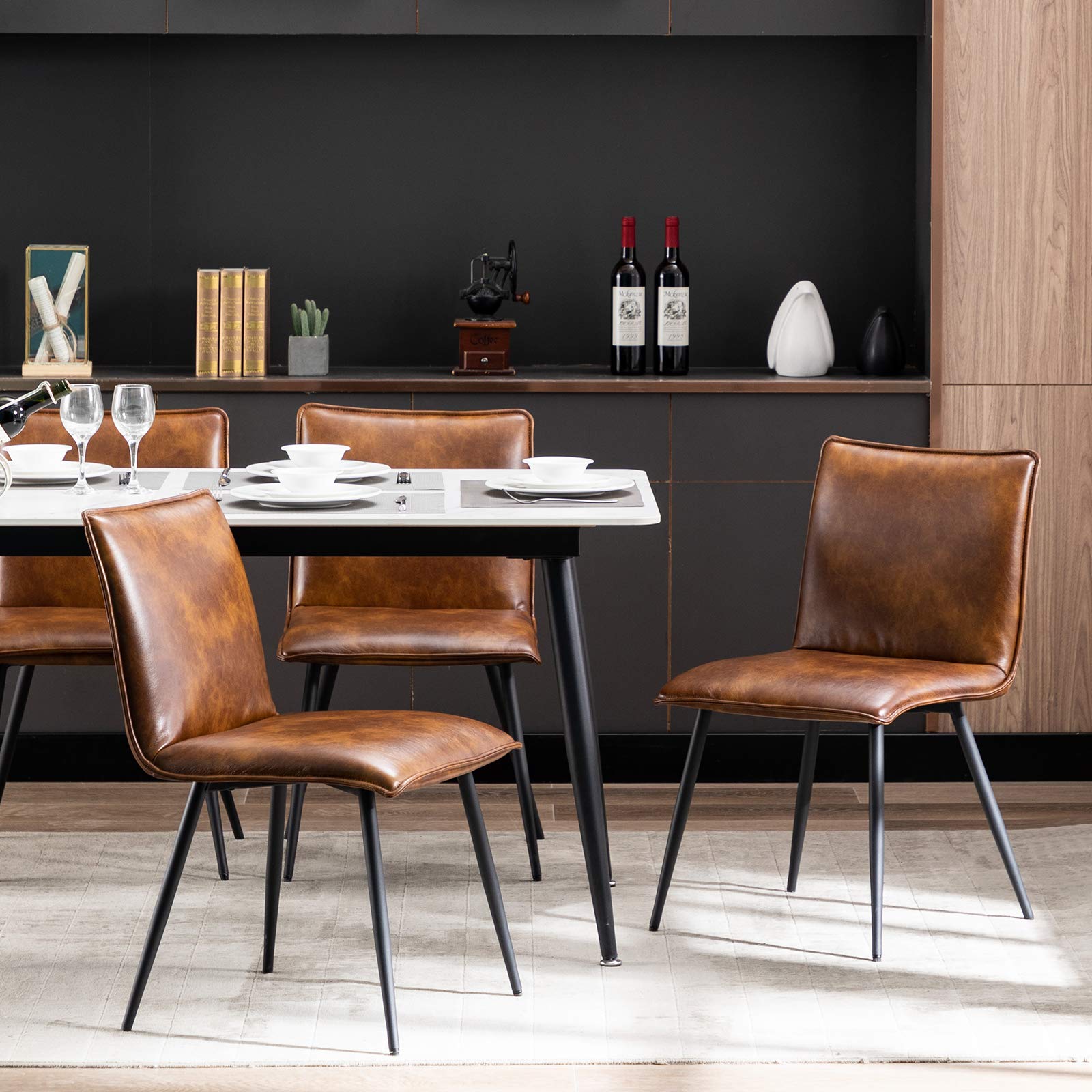 DUHOME 4-Piece Kitchen Dining Chairs Set - PU Leather Upholstered Side Chairs for Dining Room, Living Room, Kitchen & Office - Comfortable & Stylish Yellowish-Brown Seating Solution