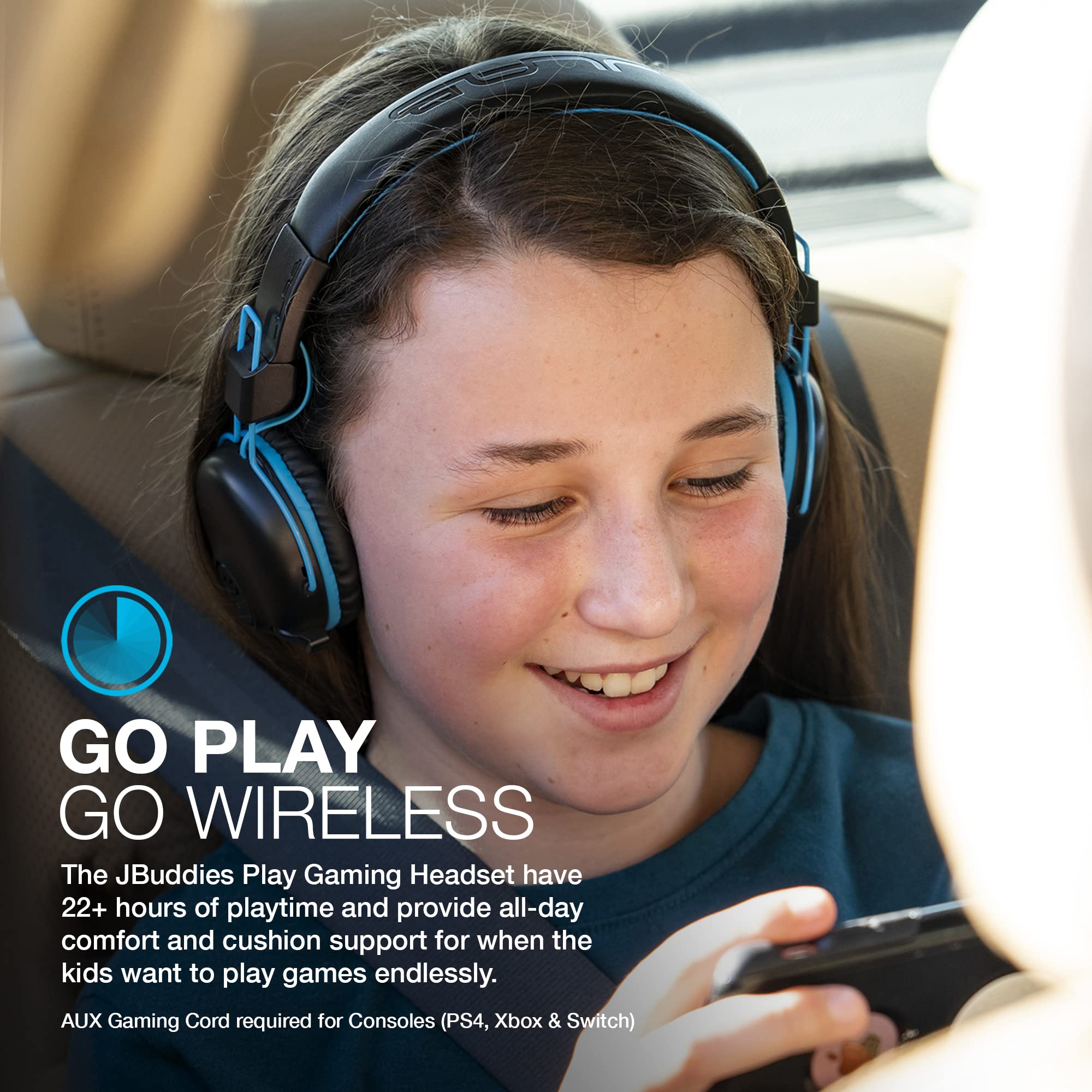 JLab JBuddies Play Wireless Gaming Headset for Kids - 22+ Hour Battery, Bluetooth 5, 60ms Low Latency, Retractable Mic - Compatible with Mobile, PC & Consoles (Black) - Perfect for Gaming, Online Classes & Virtual Learning