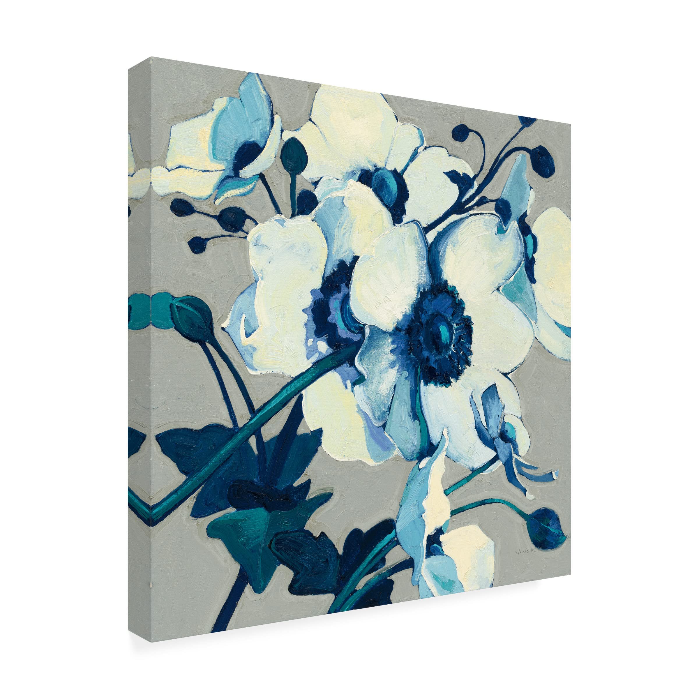 Shirley Novak 'Anemones Japonaises II' Floral Canvas Wall Art Print - Japanese Anemones Painting for Living Room, Bedroom & Office Decor