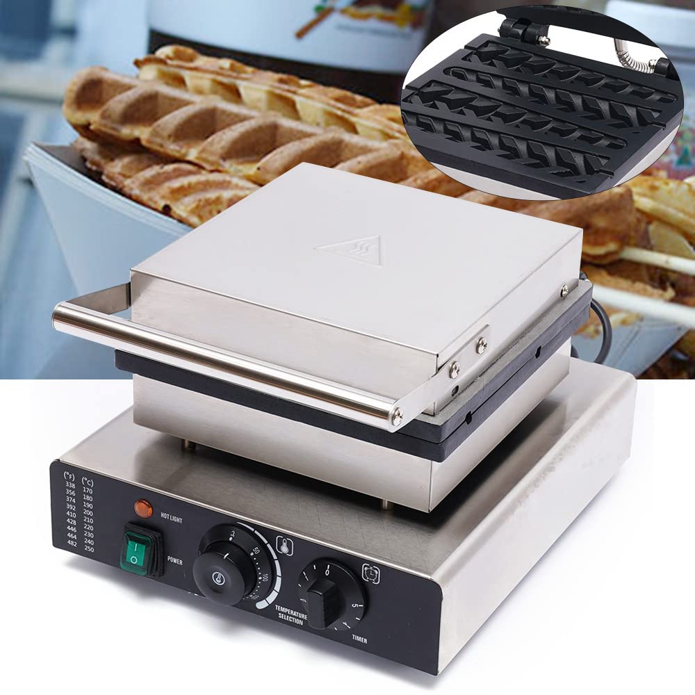 Nonstick Electric Waffle Maker Machine - 1750W Stainless Steel with 4 Wheat-Shaped Plates - Adjustable Temperature Control (50-300°C) - 110V for Home & Commercial Use - Perfect for Breakfast, Brunch, and Dessert Preparation