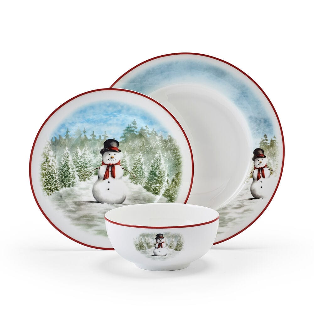 Snowman Enchantment 12-Piece Dinnerware Set - Service for 4 People - Holiday Tableware for Christmas Dinner, Winter Parties & Festive Gatherings