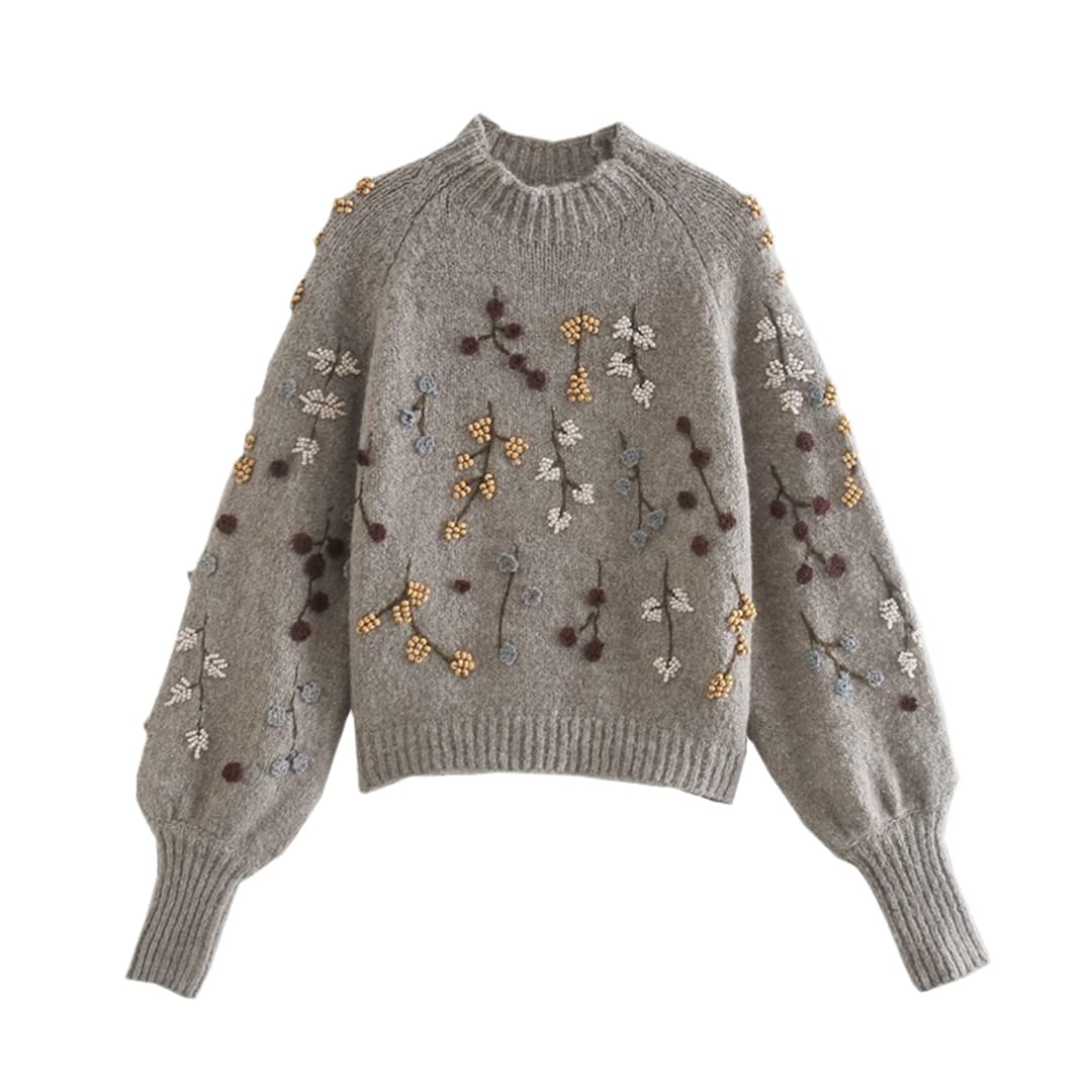Elegant Beaded Floral Turtleneck Sweater for Women - Oversized Chic Knit Top for Fall & Winter Fashion | Perfect for Office, Date Night & Holiday Parties