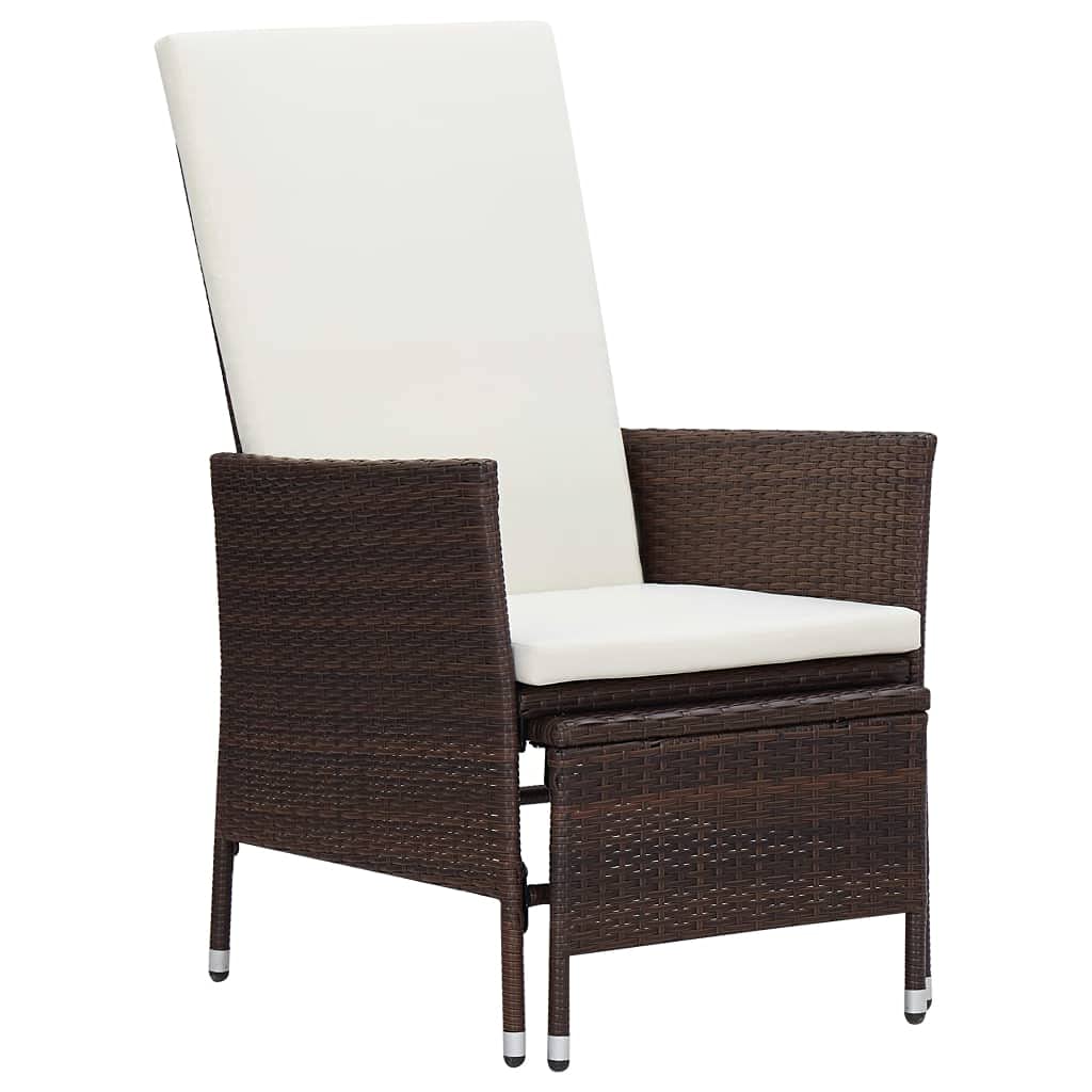 2-Piece Brown Poly Rattan Patio Lounge Set with Cushions - 19.7
