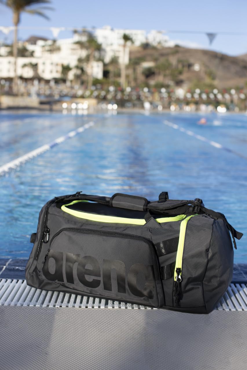 **ARENA Unisex Fast Multi-Functional Backpack - Duffle & Shoulder Bag for Gym, Sports, Travel - 55L Dark Smoke/Neon Yellow - Perfect for Athletes, Workout, Weekend Trips & Overnight Stays**