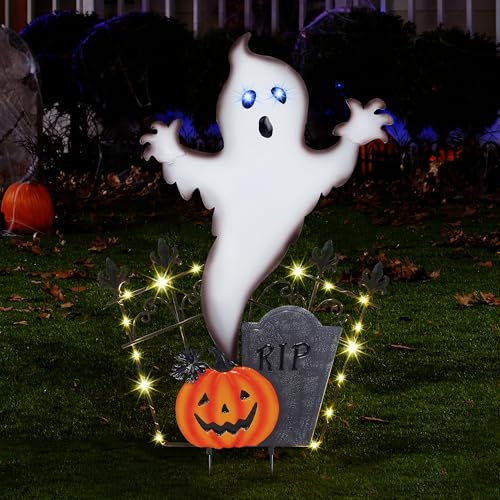 Warm White Lighted Ghost Tombstone