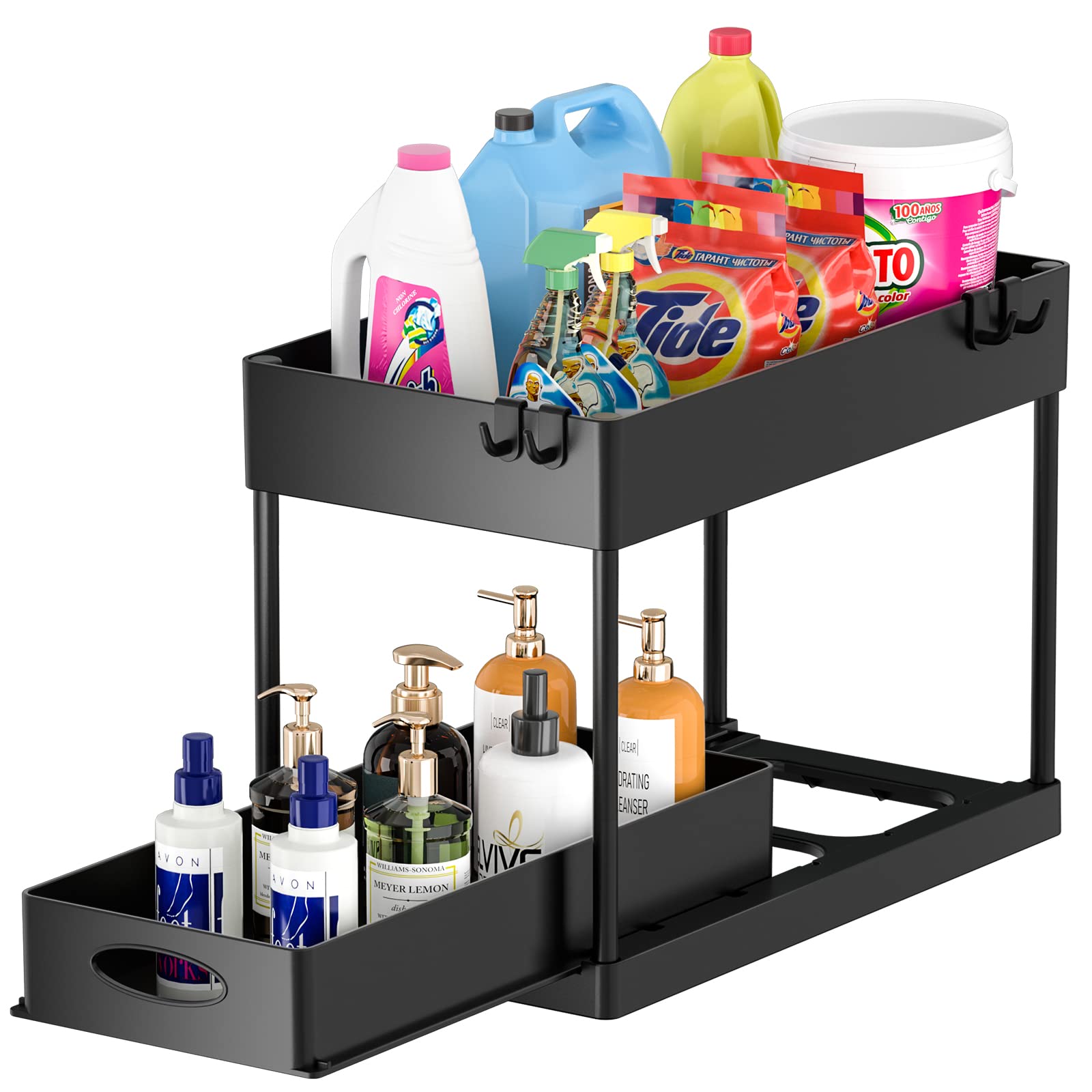 2-Tier Under Sink Organizer Pull Out Storage Rack for Kitchen & Bathroom - Space Saving Cabinet Organizer for Home, Black - Perfect for Small Spaces & Clutter-Free Organization