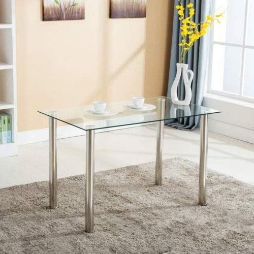 Modern Minimalist Glass Dining Table - 47 Inch Rectangular Transparent Kitchen Table with Metal Legs for 4-6 People | Perfect for Small Spaces, Apartments & Contemporary Dining Rooms