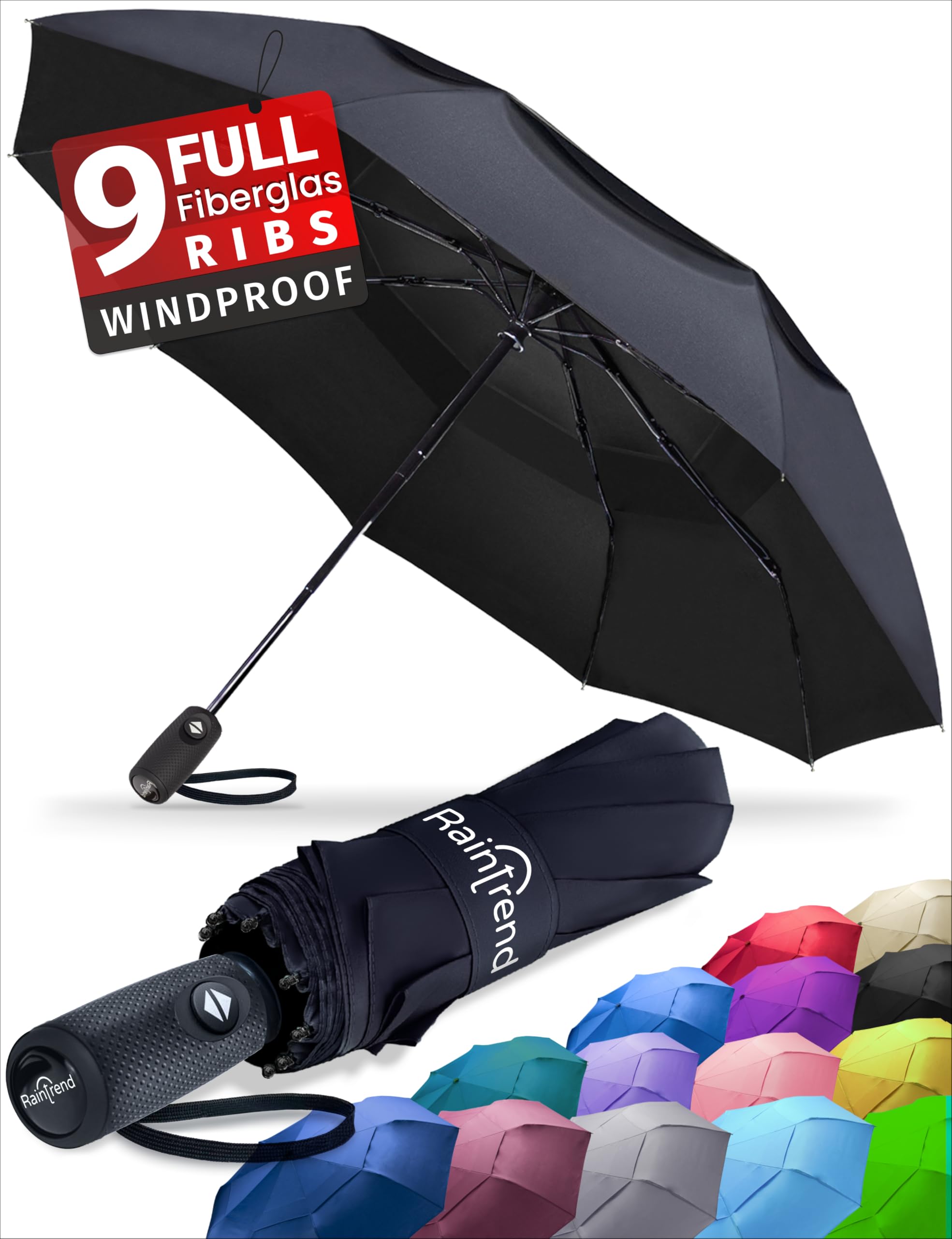 Windproof Automatic Travel Umbrella with 10% Larger Canopy - Compact Folding Portable Rain Umbrella for Men & Women - Perfect for Backpack, Purse, Commuting & Outdoor Activities
