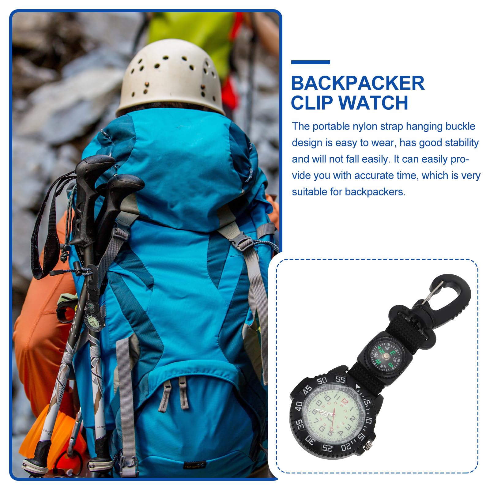 **Hemobllo Men's Digital Carabiner Clip-On Watch - Backpack Fob Hanging Stopwatch with Compass for Nurses, Doctors, Climbers - Outdoor Camping, Hiking, Home Office Accessory**    *(Use Cases: Perfect for medical professionals, outdoor adventurers, and everyday carry as a functional and stylish clip-on watch.)*