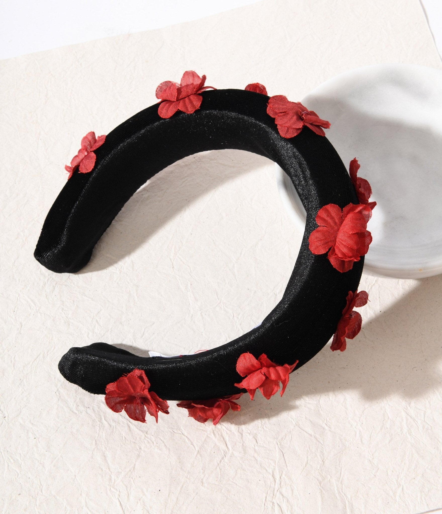 3D Floral Padded Headband for Women - Black & Red Hair Accessories for Workout, Yoga, Fashion & Daily Wear