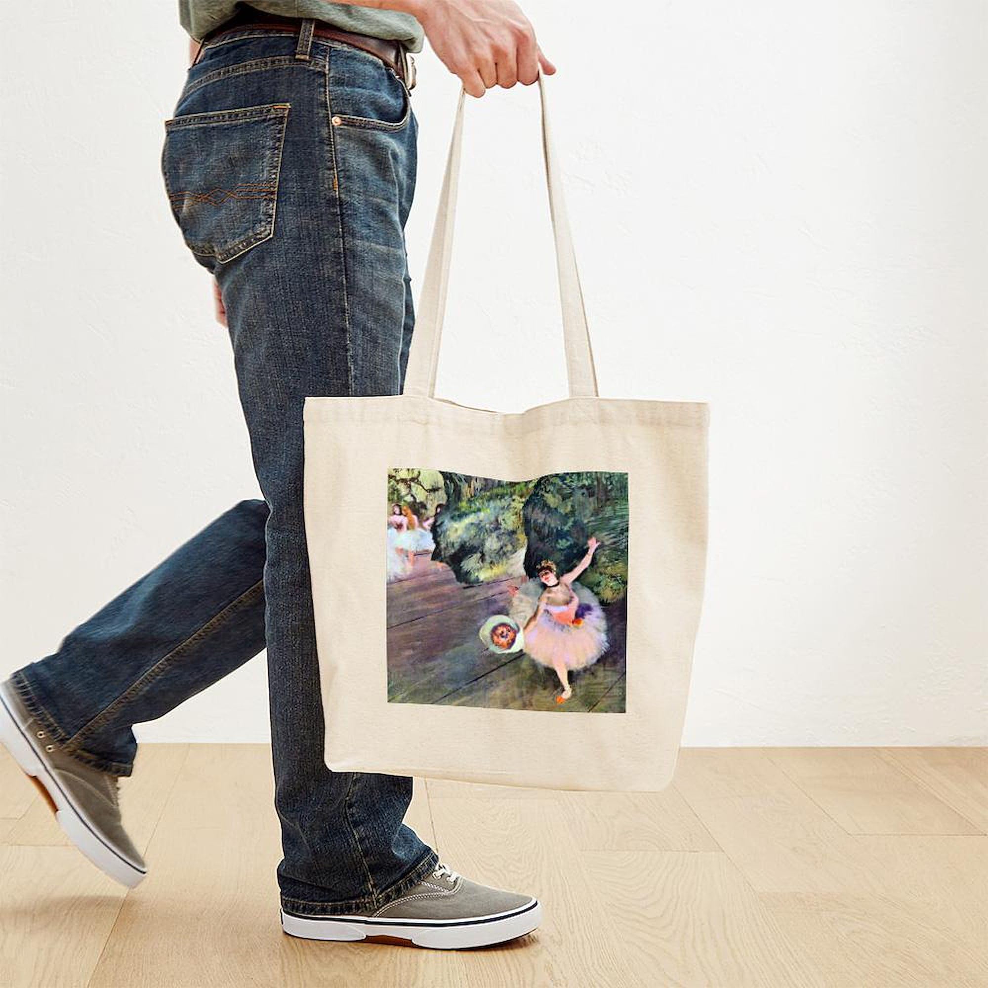 Edgar Degas Dancer With Flowers Canvas Tote Bag - Reusable Natural Shopping Bag for Women, Grocery, Beach & Work - Eco-Friendly Cotton Tote with Art Print