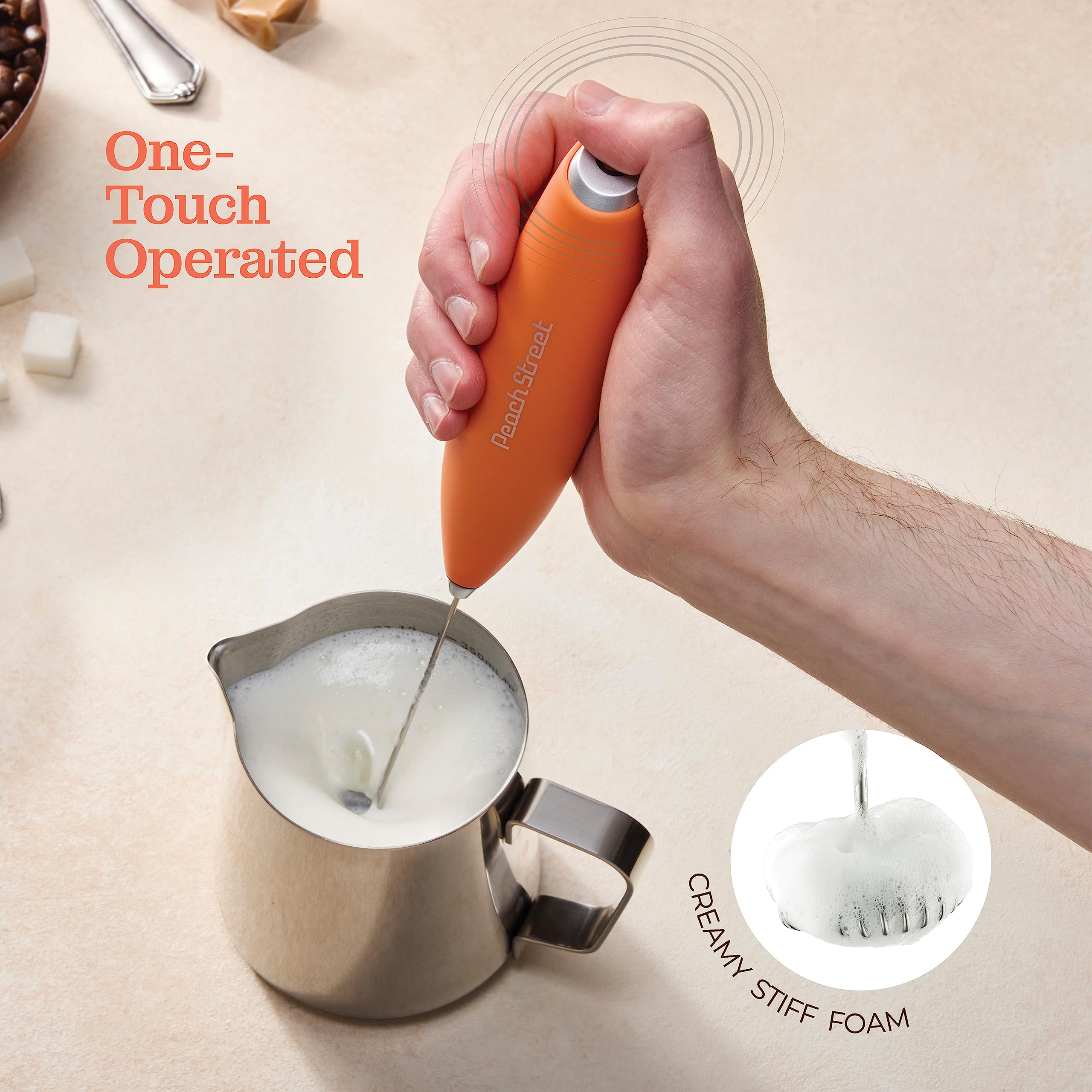 Premium Handheld Milk Frother - Battery Operated Stainless Steel Drink Mixer with Stand | Mini Milk Foamer for Coffee, Latte, Hot Chocolate & Matcha | Perfect for Home, Office & Cafe Use