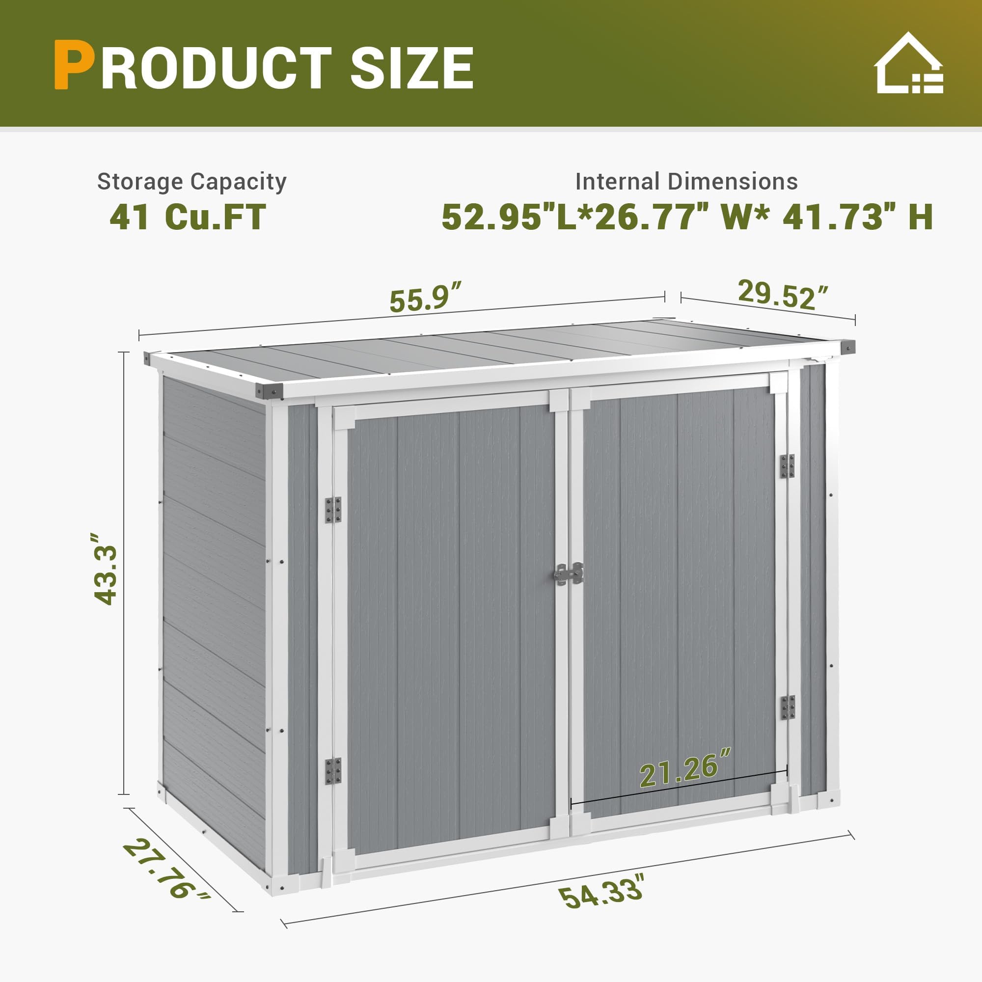 41 Cu.Ft Weatherproof Resin Storage Shed with Reinforced Floor & Gas Spring - Lockable Outdoor Shed for Trash Cans, Garden Tools, Patio & Poolside Storage (Grey) - Perfect for Backyard, Garage & Lawn Organization