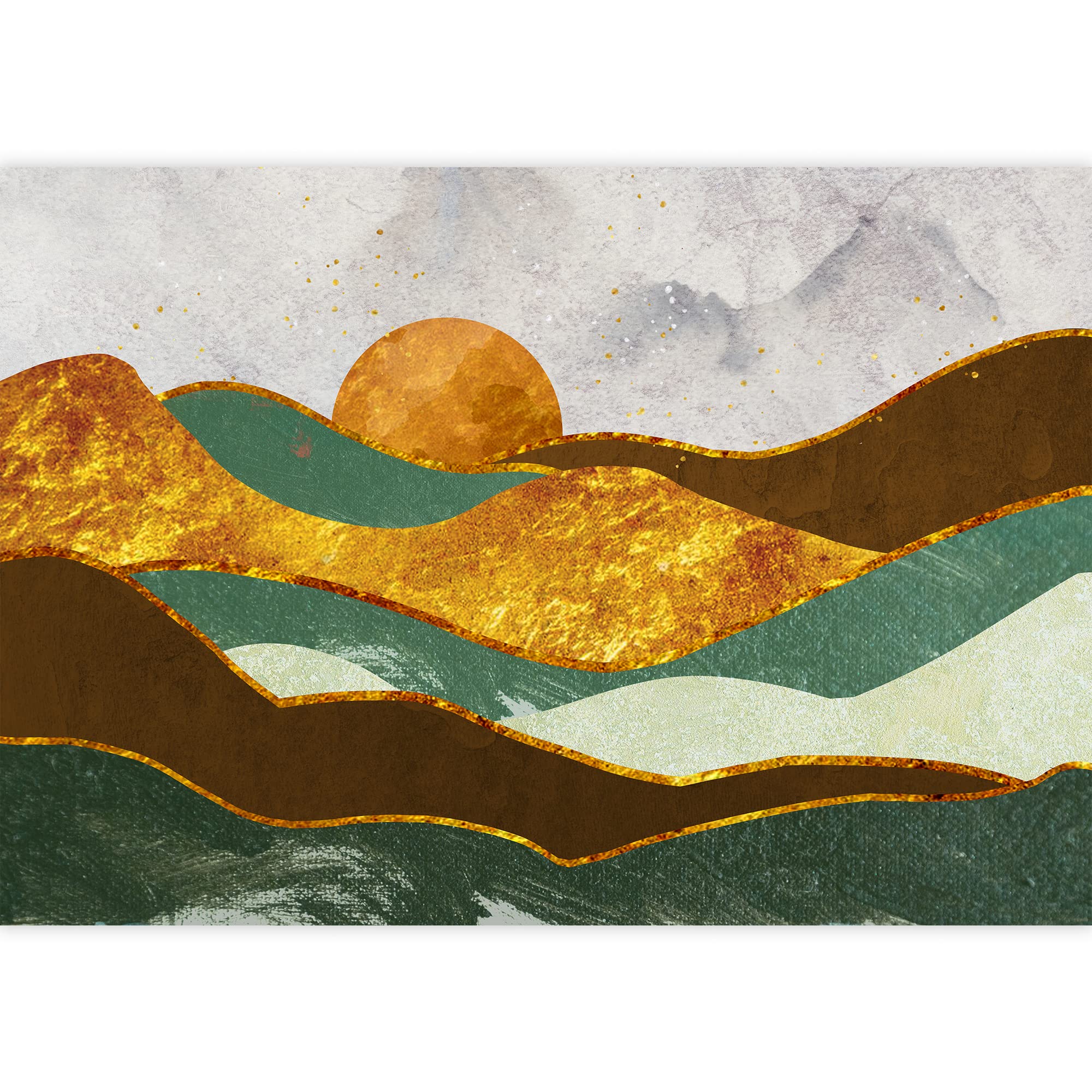 Gold Teal Granite Marble Mountain Range Wall Sticker - Removable Nature Wilderness Landscape Art Mural for Living Room, Bedroom & Office Decor (66x96 inches) - Perfect for Home, Apartment and Workspace Wall Decoration