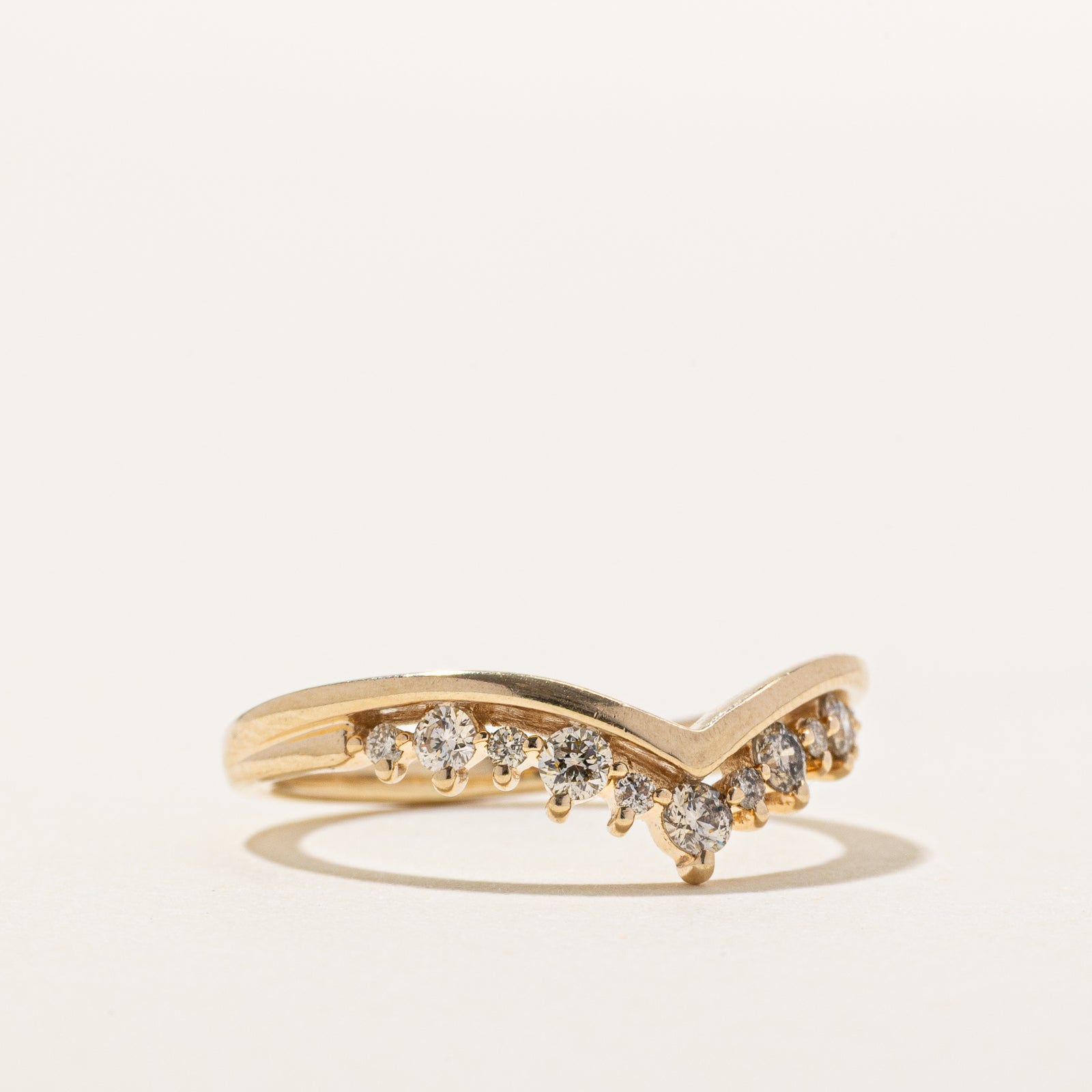 10K Gold Semi Eternity Diamond Chevron Ring - 0.25ctw Size 5.75 | Stackable Wedding Band, Anniversary Gift for Her, Perfect for Bridal Jewelry & Special Occasions