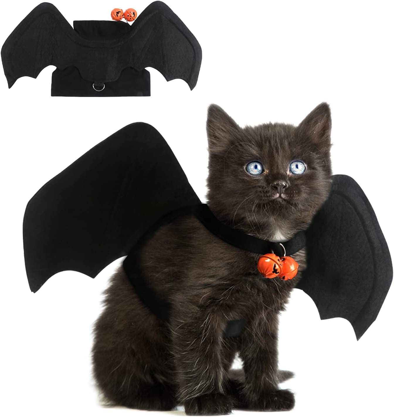 CCINEE Halloween Bat Wing Costume for Cats & Small Dogs - Adorable Black Bat Costume with Bells | Perfect for Halloween Pet Parties, Photo Shoots & Trick-or-Treating