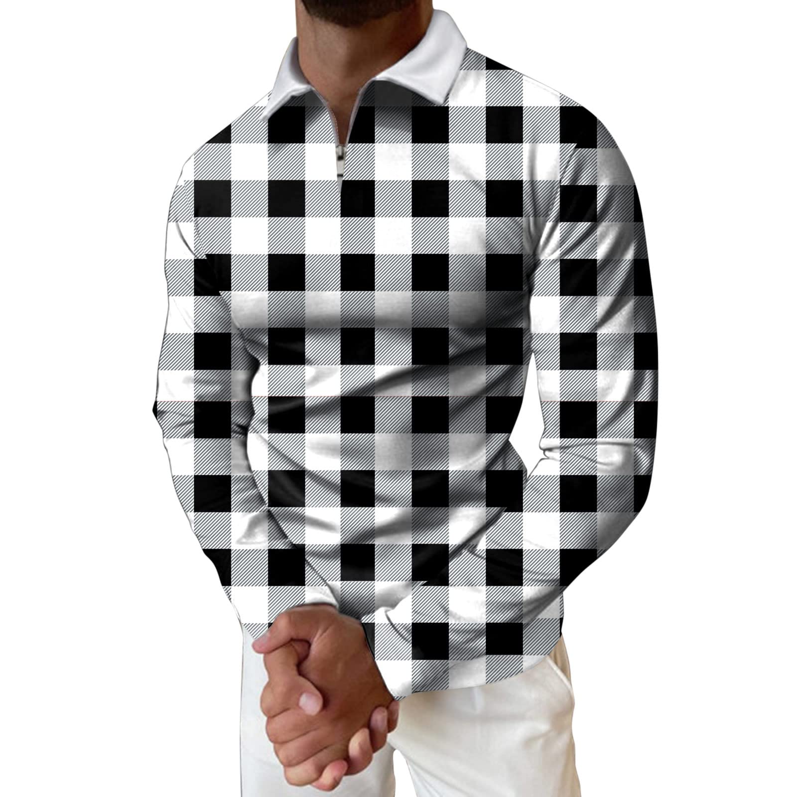 Men's Long Sleeve Polo Shirts - Slim Fit Color Block Striped Plaid Casual & Workout Tee for Sports, Gym, Office & Everyday Wear